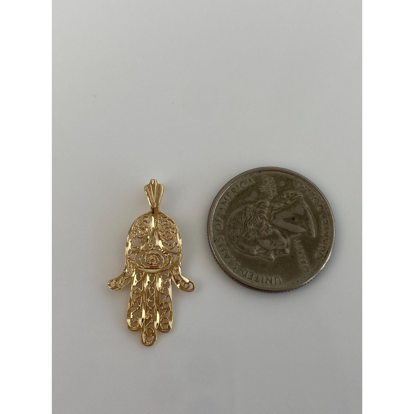 Vintage Solid 14k Yellow Gold Filigree Hamsa Hand Charm