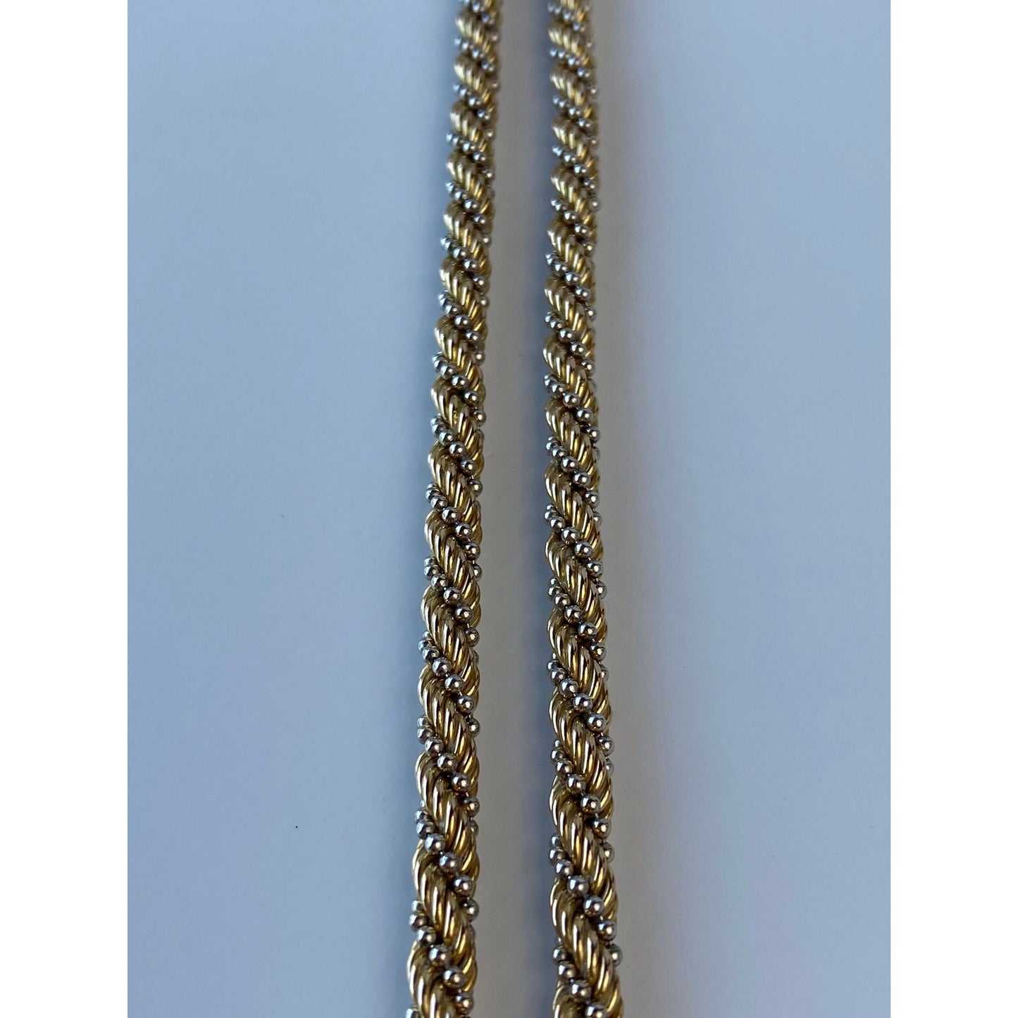 Solid 14k White & Yellow Gold Twisted Rope Ball Chain Necklace - 19.75 inches