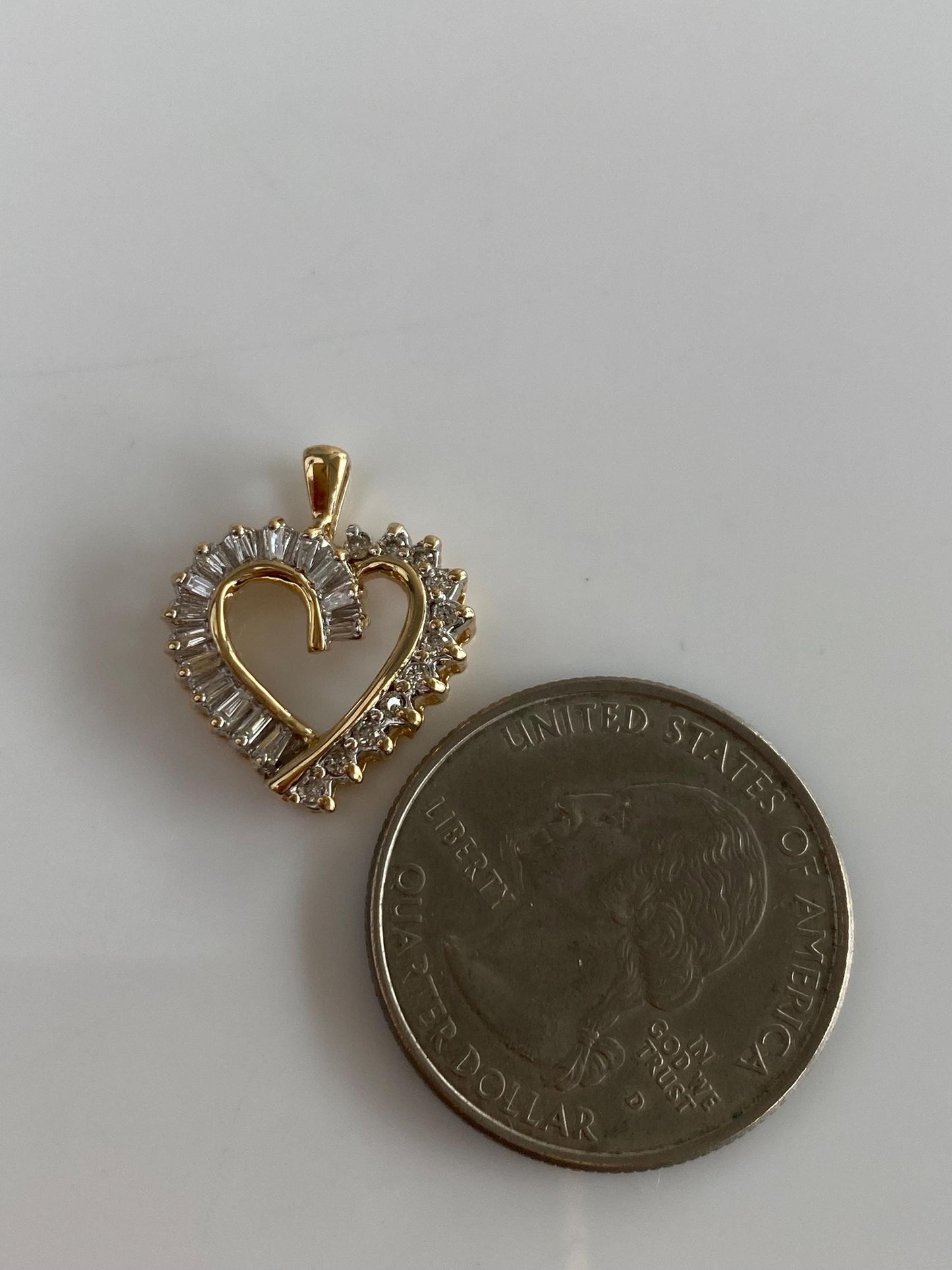 Vintage Solid 10k Yellow Gold Baguette & Round Diamonds Heart Charm