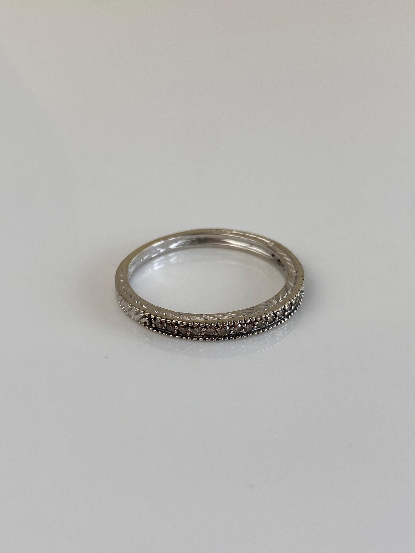Vintage 14k White Gold Champagne Diamond Ring - Size 8.75