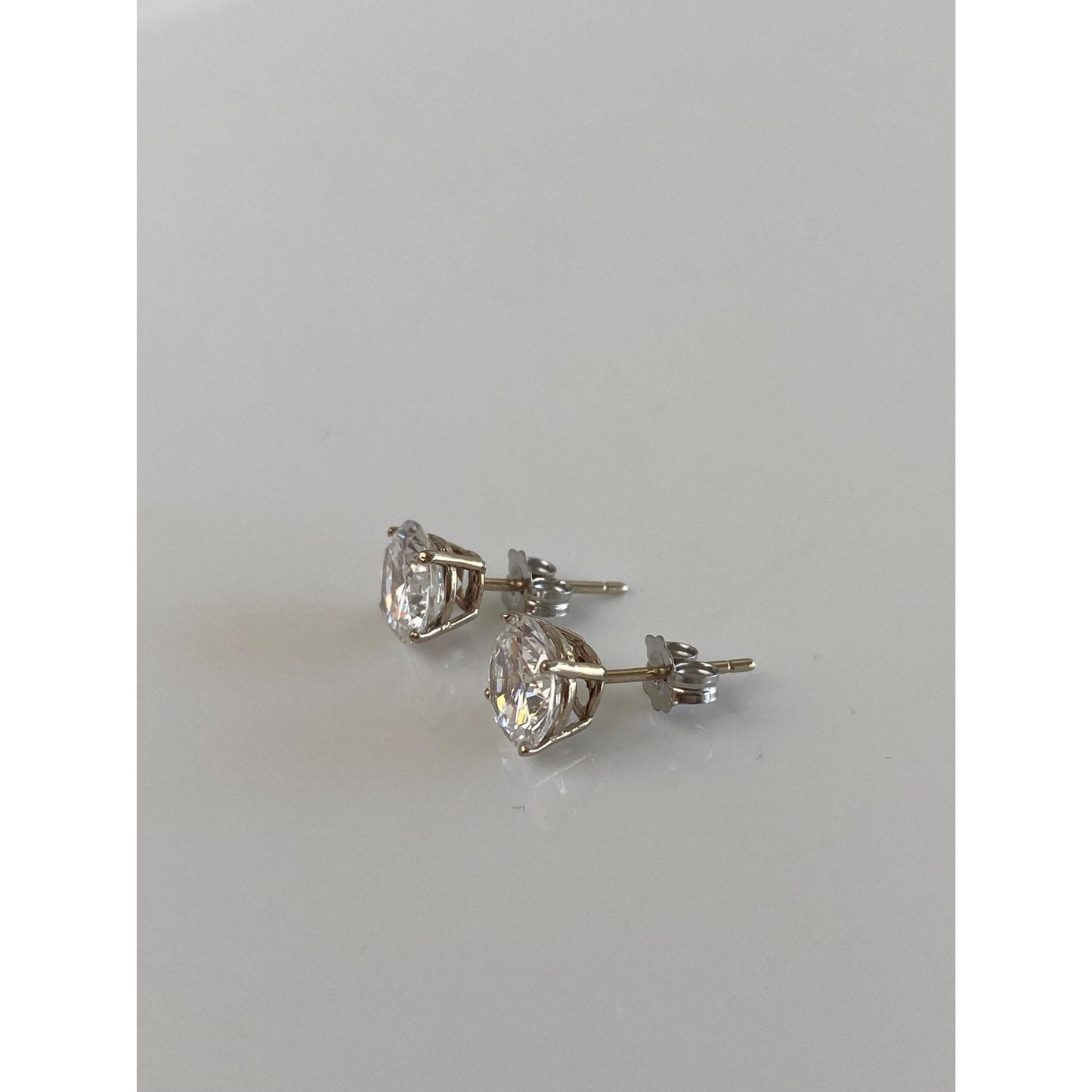 Solid 14k White Gold Clear Cubic Zirconia Stud Earrings