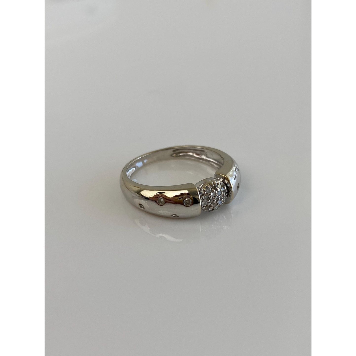 Vintage Solid 14k White Gold Diamond Cluster Dotted Ring - Size 6.75