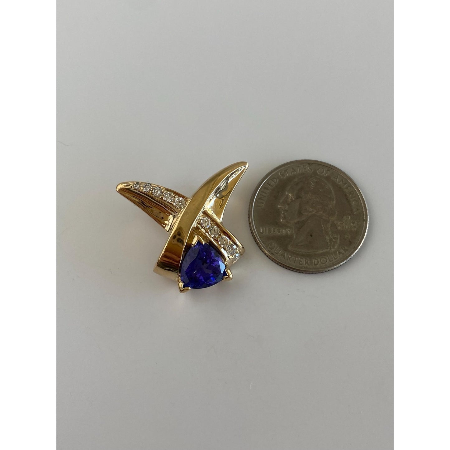 Solid 14k Yellow Gold Diamond Tanzanite X Slide Charm