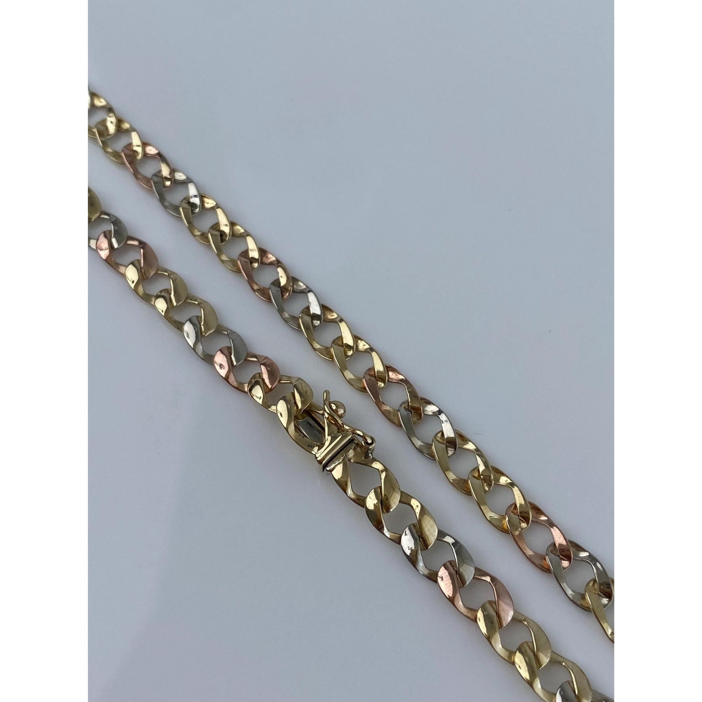 Vintage Solid 14k Tri Tone Gold Flat Curb Chain Necklace - 22.5 inches