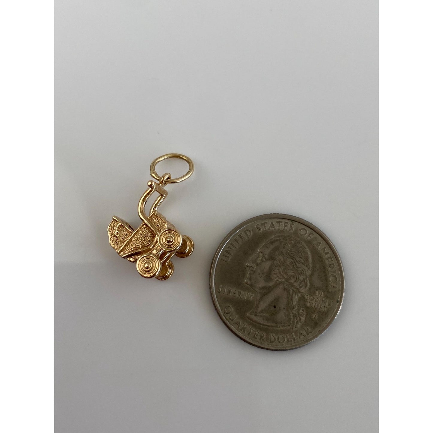 Vintage Solid 10k Yellow Gold Baby Carriage Charm