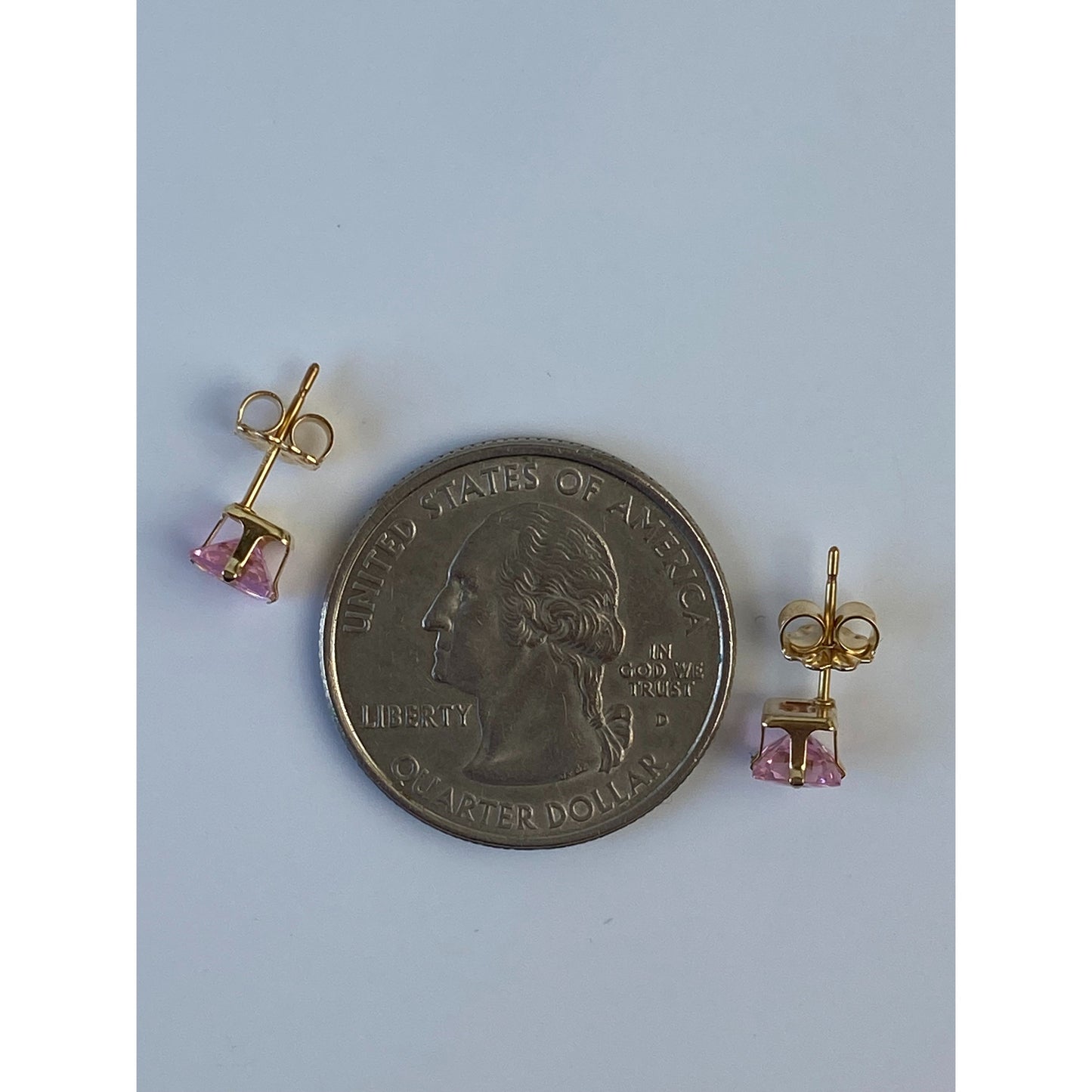 Vintage Solid 14k Yellow Gold Pink Cubic Zirconia Stud Earrings