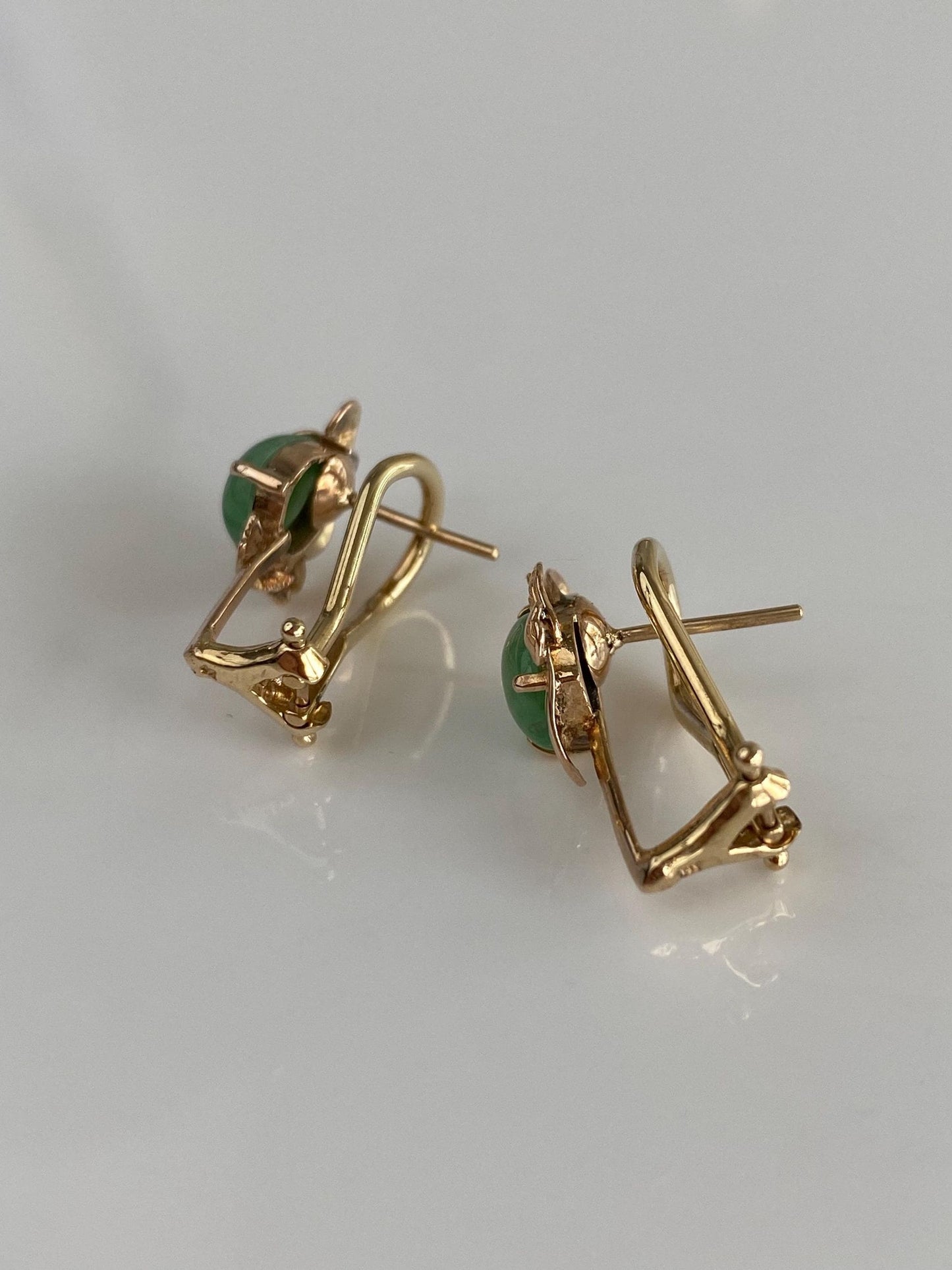 Solid 10k Yellow Gold Jade Drop Earrings