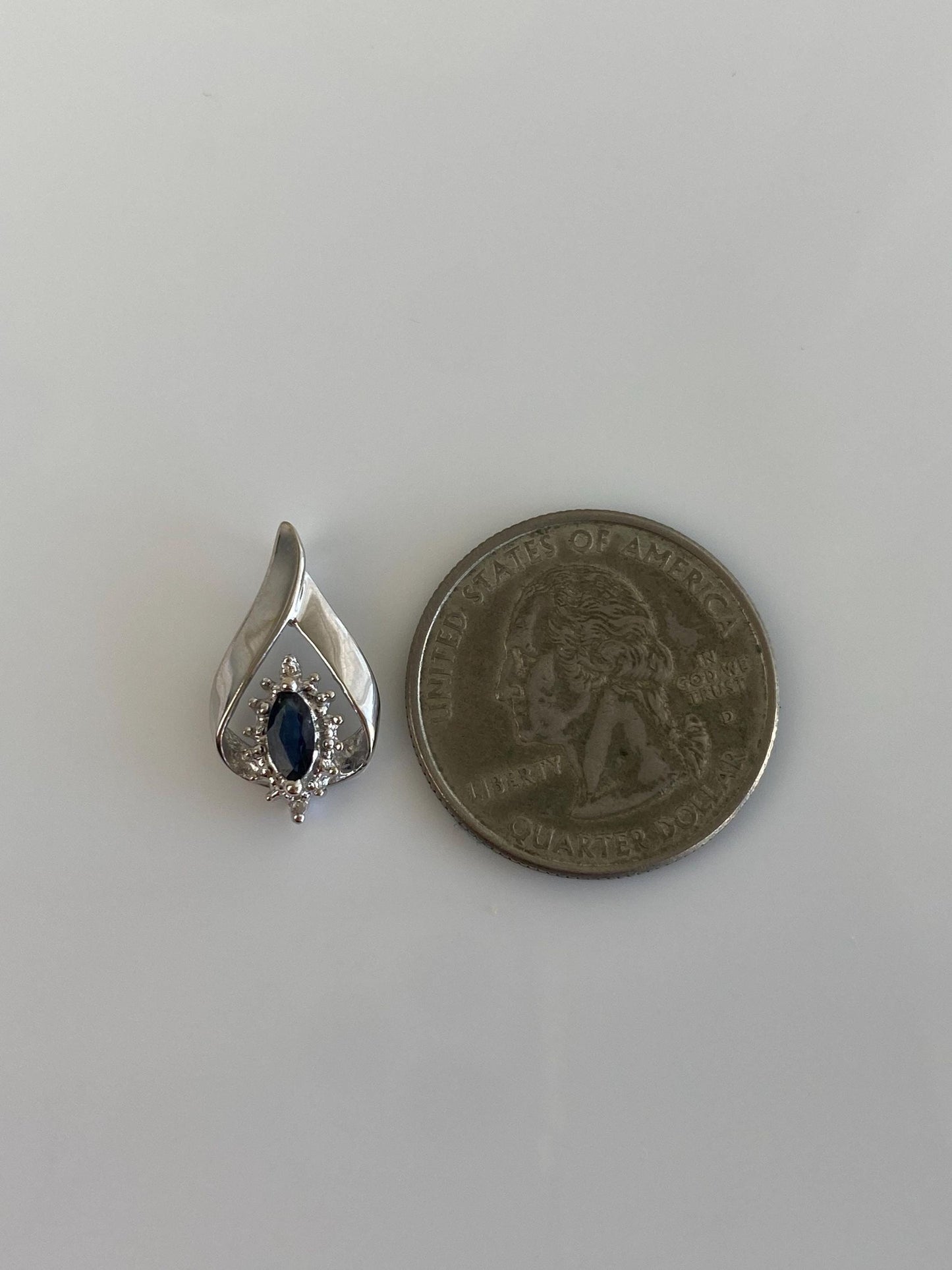 Vintage Solid 14k White Gold Diamond Halo Blue Sapphire Charm