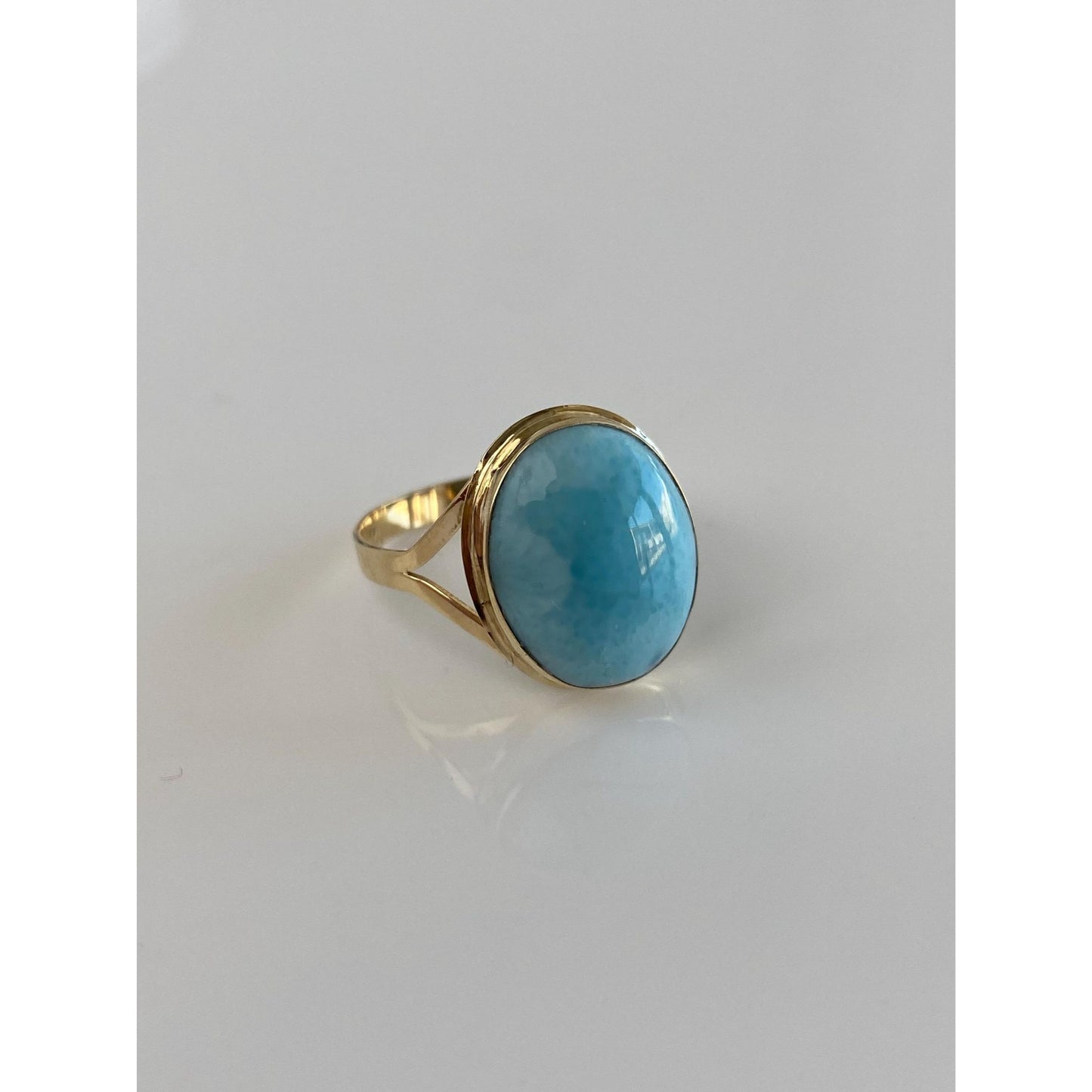Vintage Solid 14k Yellow Gold Larimar Ring - Size 8.5