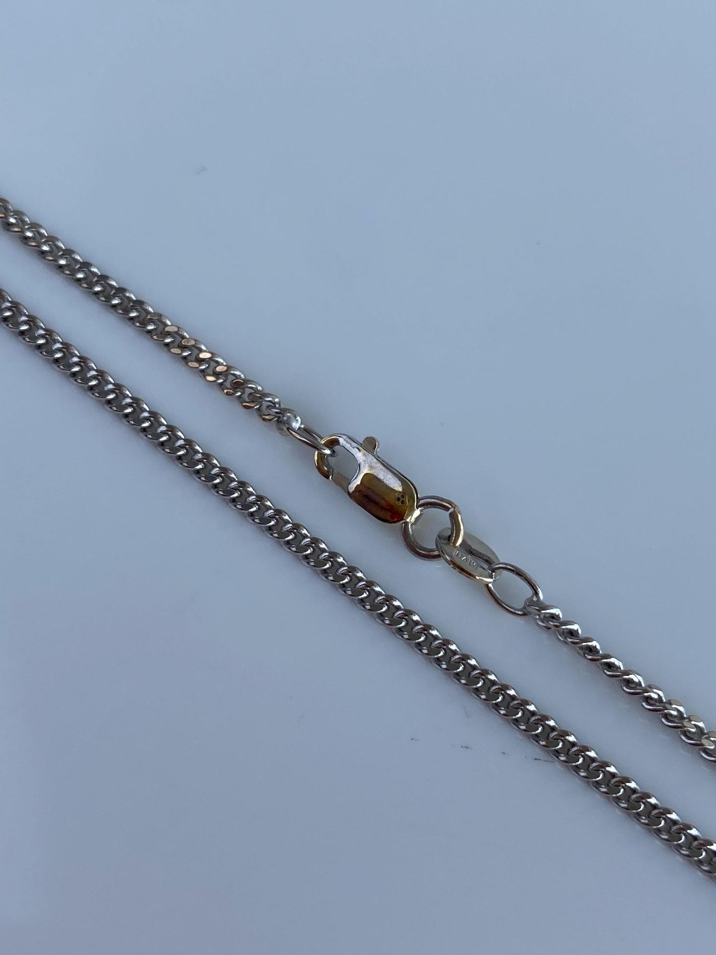 Vintage Solid 10k White Gold Flat Curb Chain Necklace - 17.75 inches