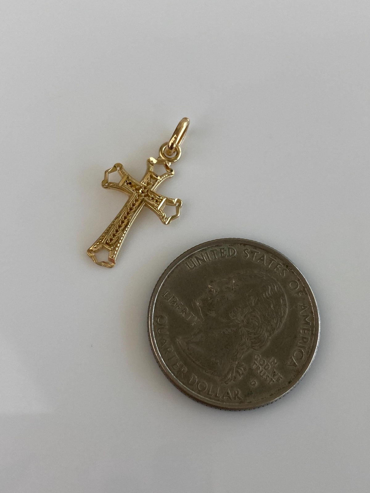 Vintage Solid 14k Yellow Gold Diamond Cut Open Work Cross Charm