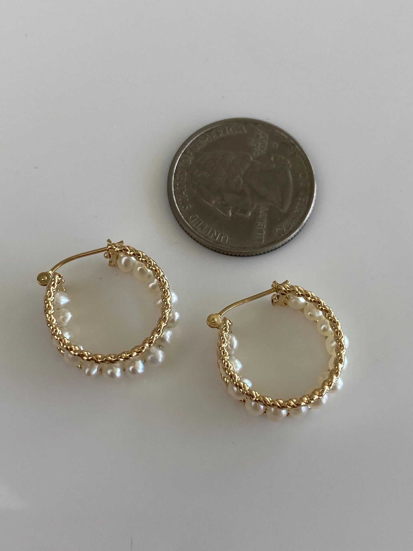 Vintage 14k Yellow Gold Pearl Hoop Earrings