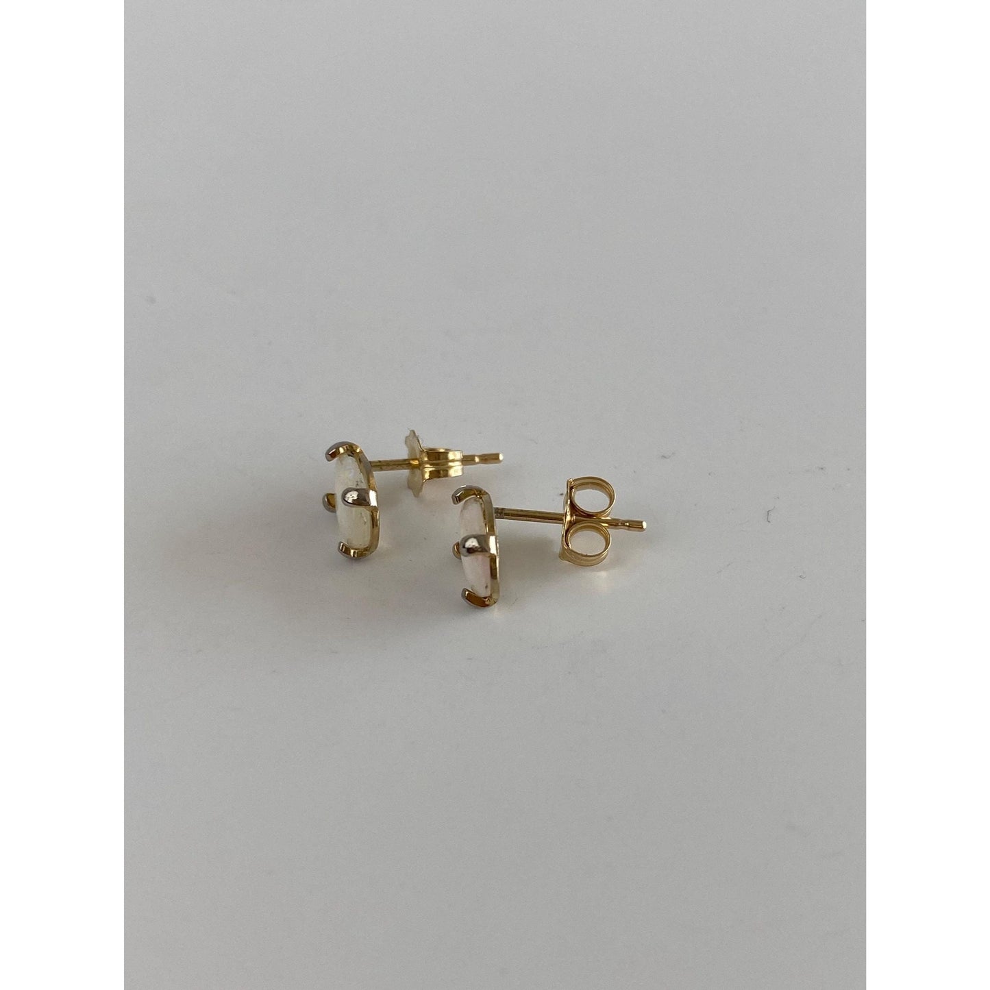 Vintage Solid 14k White & Yellow Gold Opal Stud Earrings