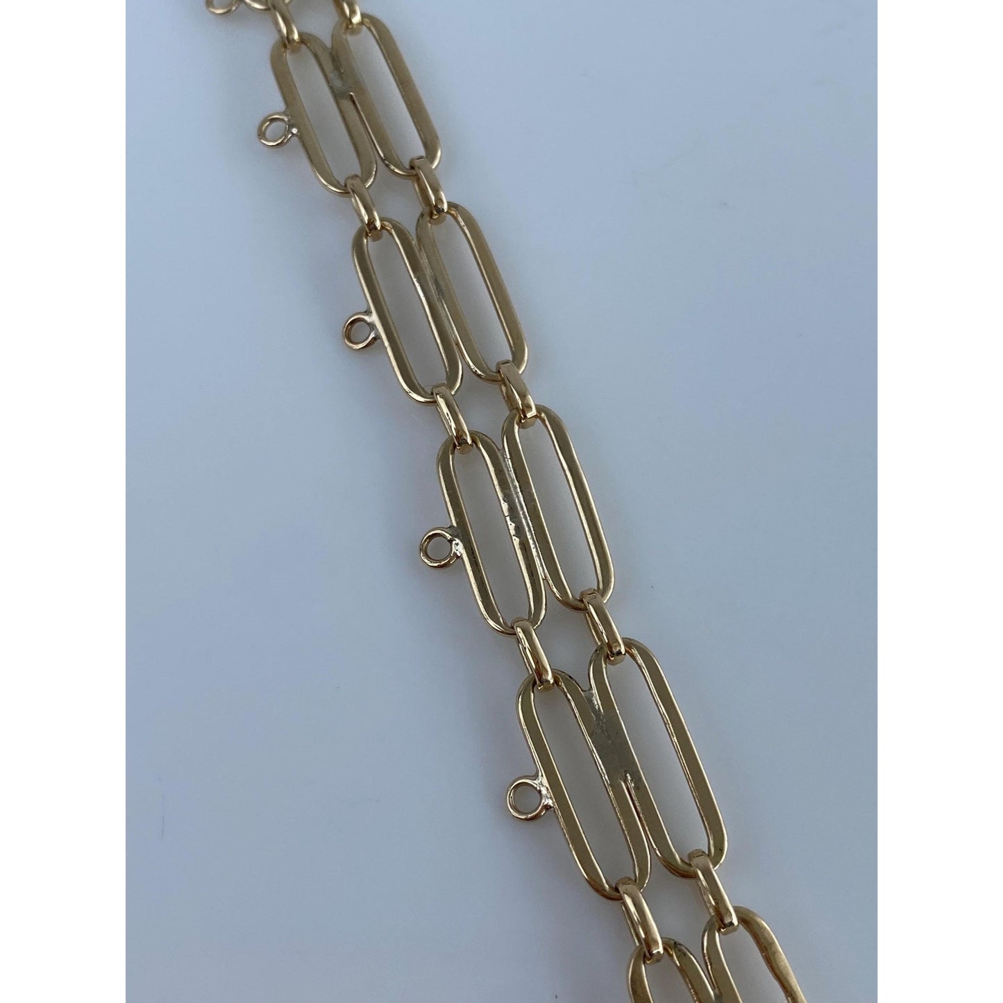 Vintage Solid 14k Yellow Gold Double Link Charm Bracelet - 7.5 inches