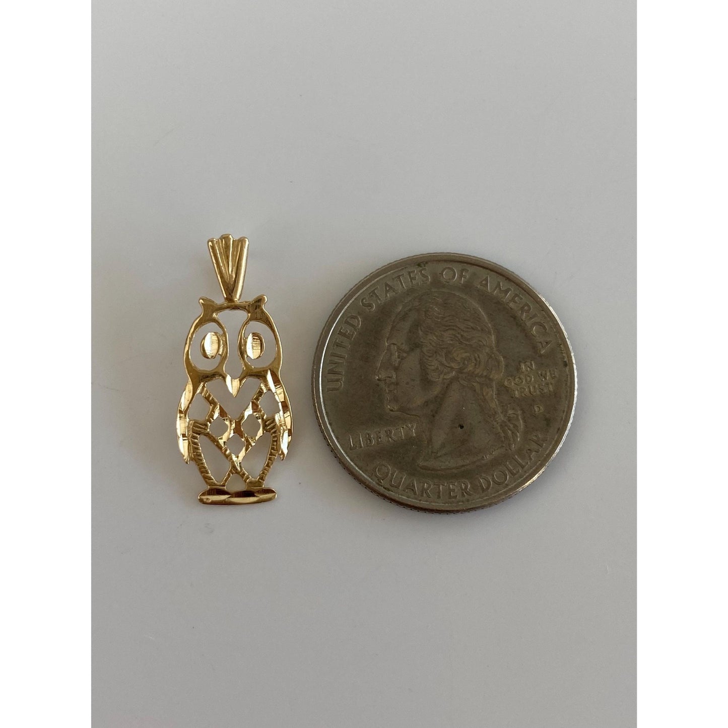 Vintage Solid 14k Yellow Gold Diamond Cut Owl Charm