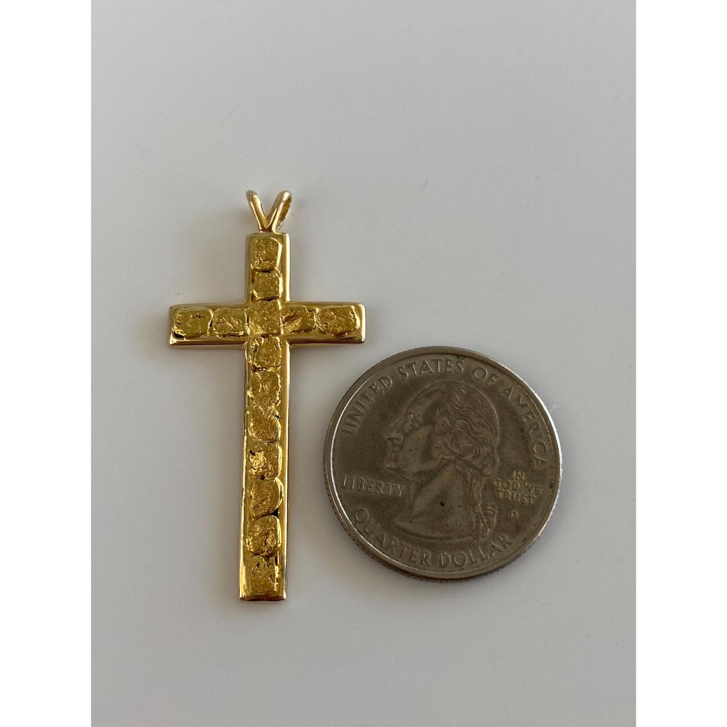Vintage Solid 14k Yellow Gold Nugget Cross Charm