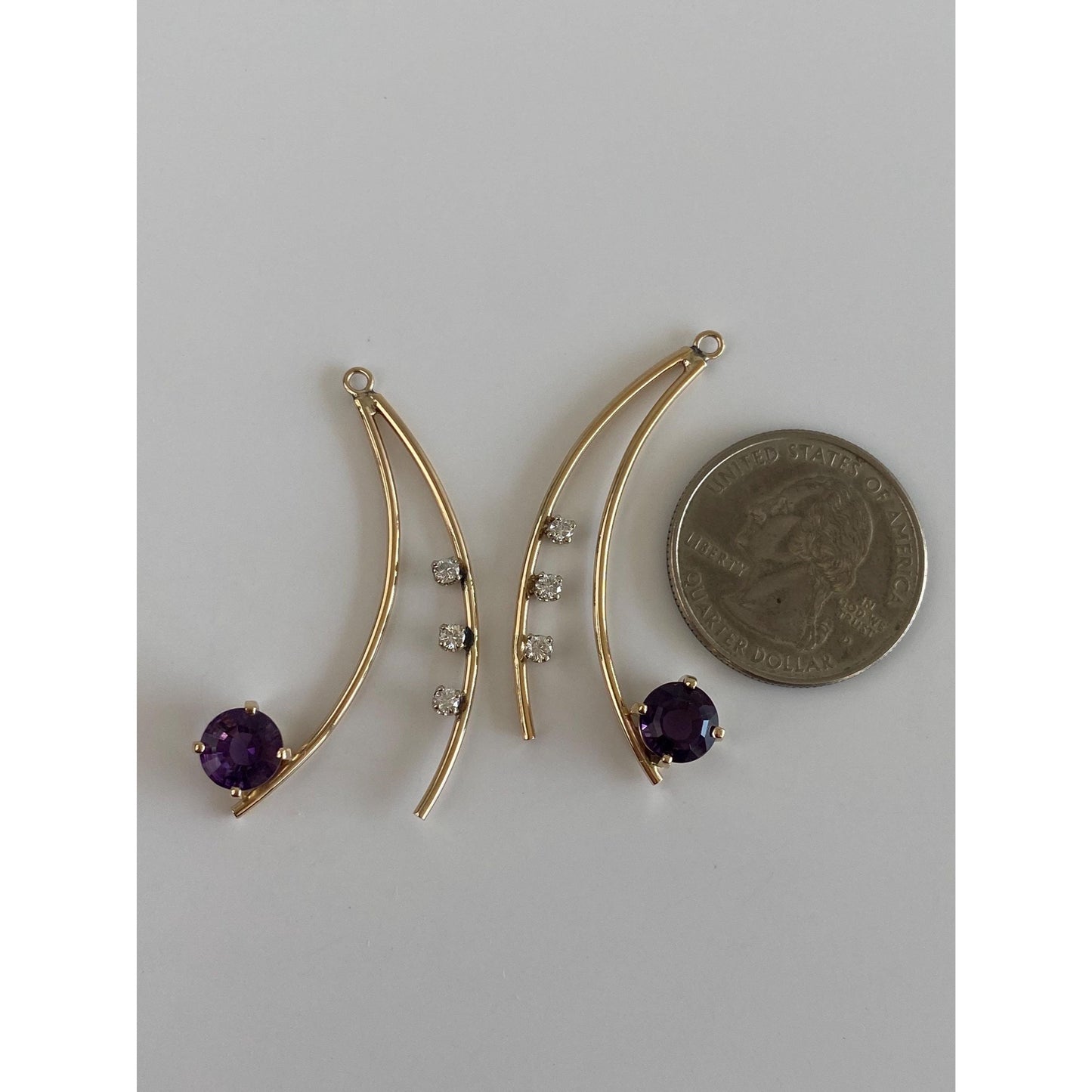 Vintage Solid 14k Yellow Gold Clear Sapphire Amethyst Earring Jackets