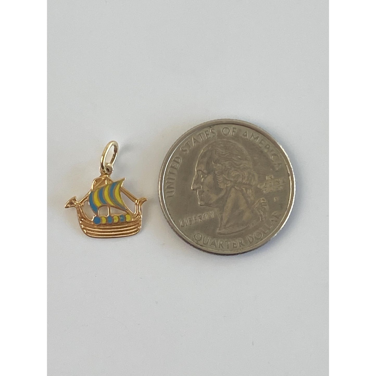 Vintage Solid 18k Yellow Gold Enamel Viking Ship Charm
