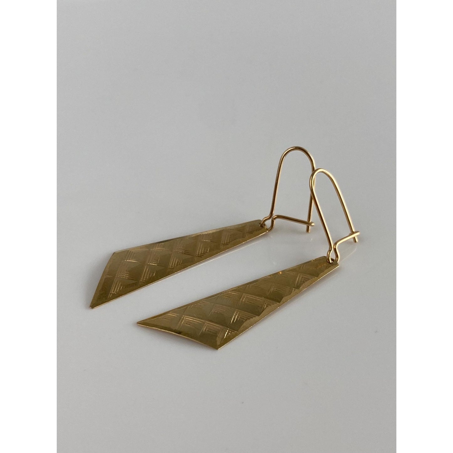 Vintage Solid 14k Yellow Gold Triangular Designed Dangle Earrings