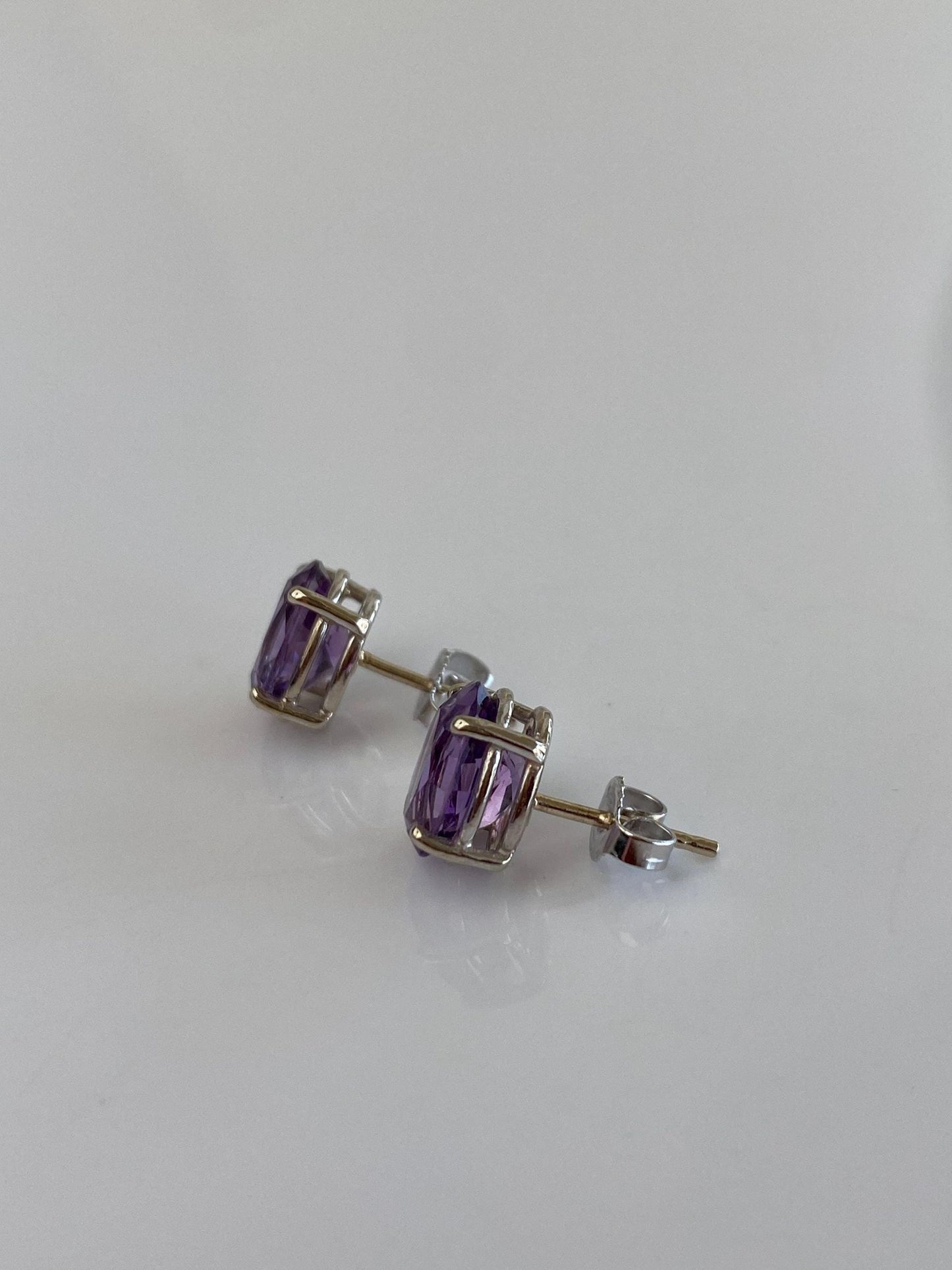 Vintage Solid 14k White Gold Amethyst Stud Earrings