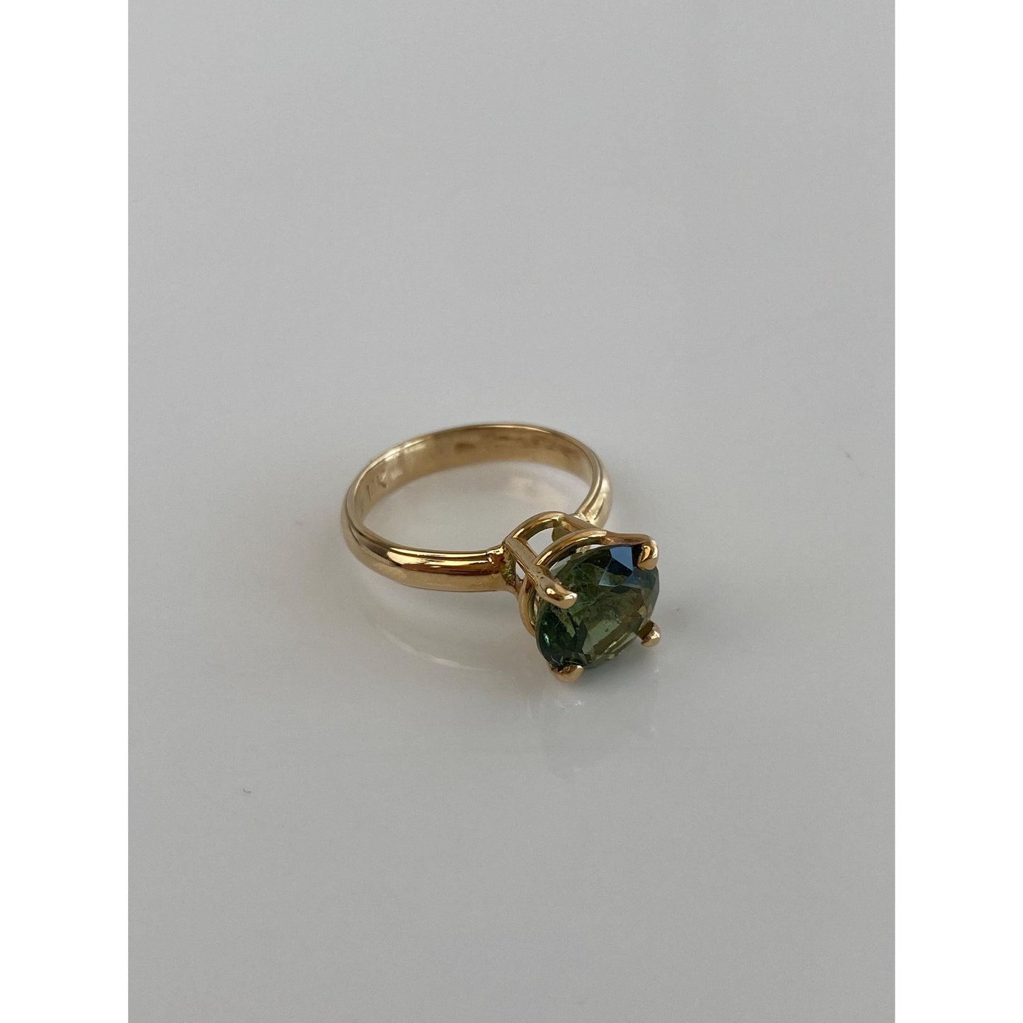 Solid 14k Yellow Gold Green Cubic Zirconia Ring - Size 6