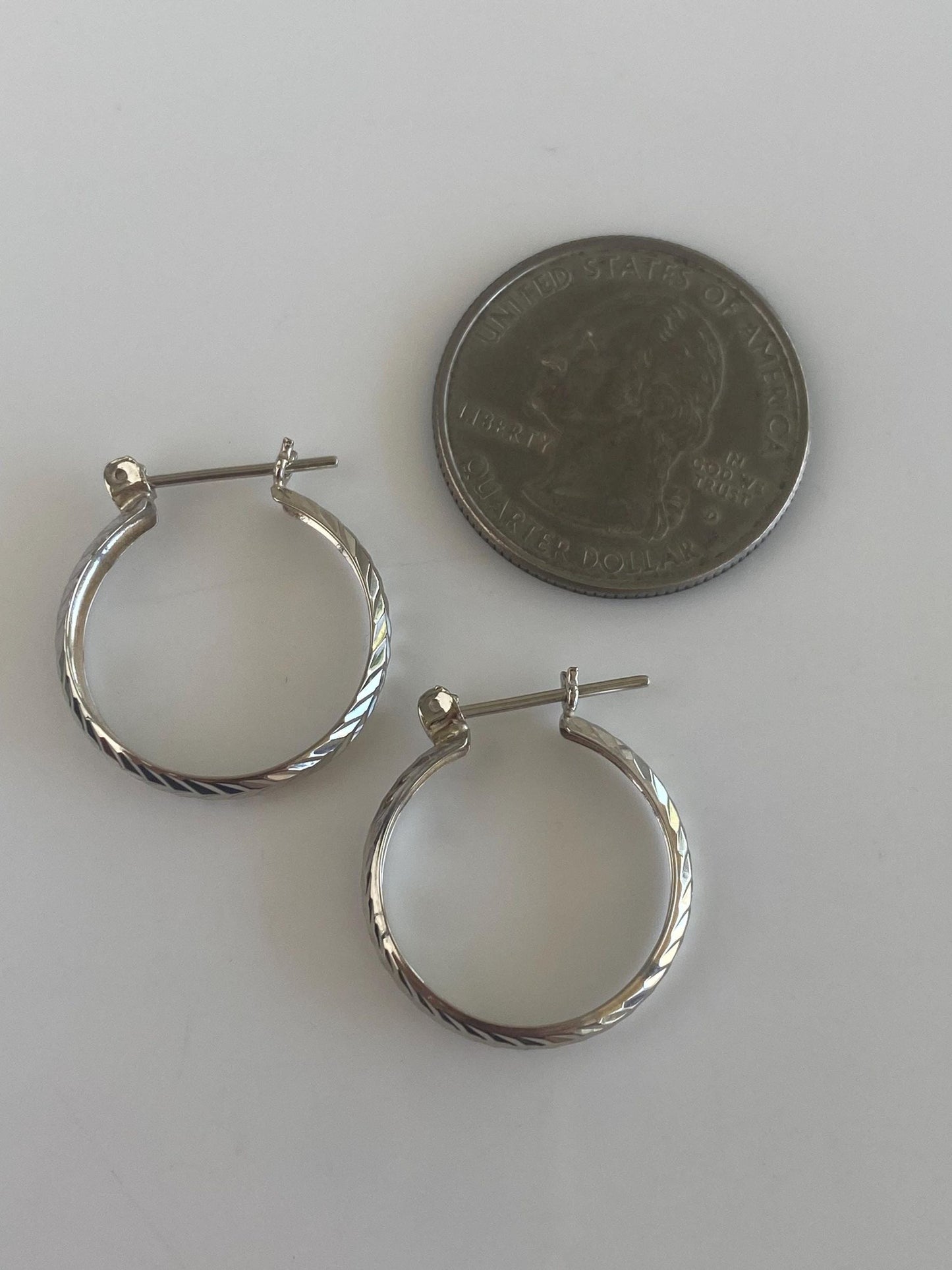 Vintage Solid 14k White Gold Diamond Cut Hoop Earrings