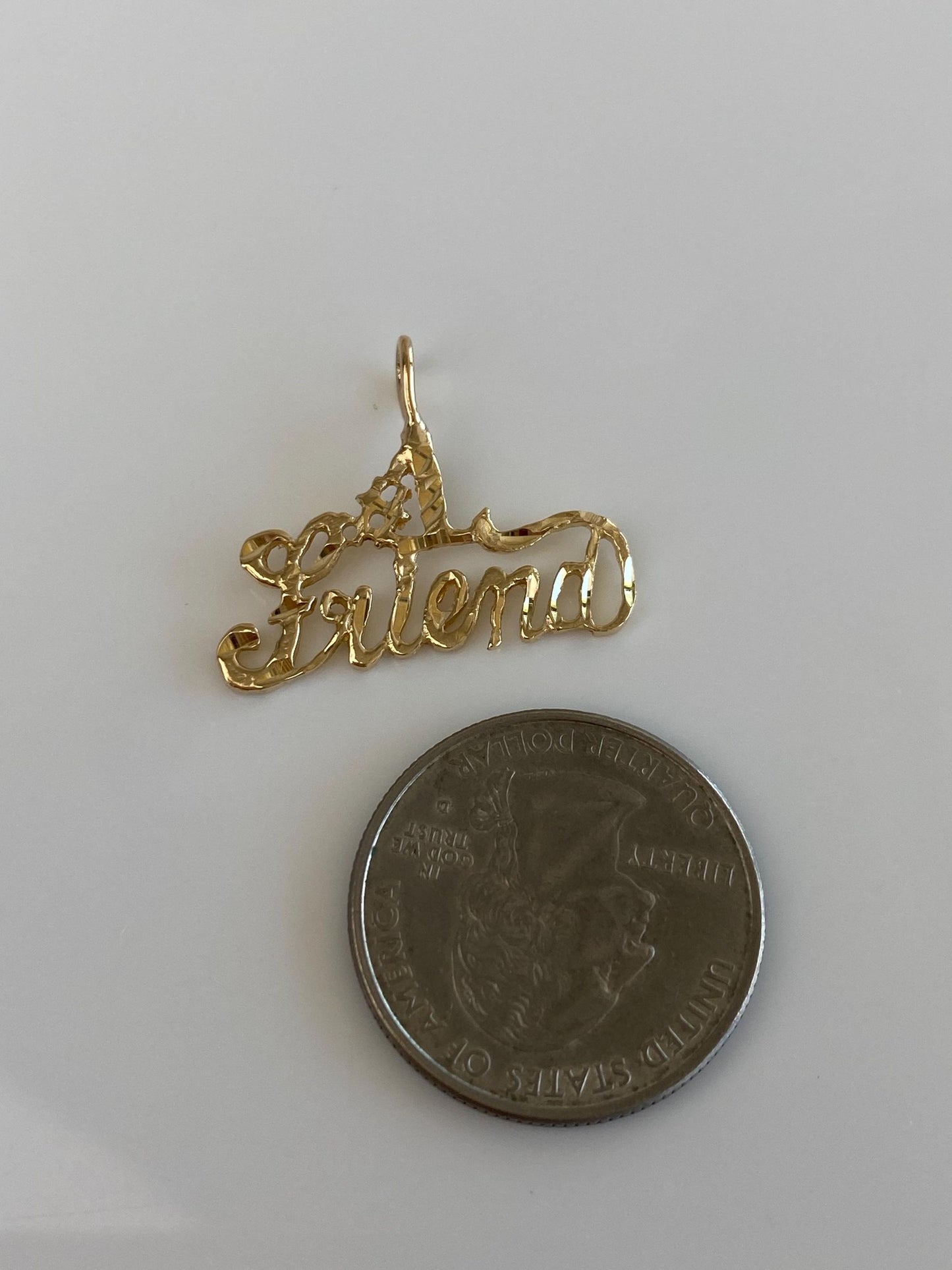 Vintage Solid 14k Yellow Gold Diamond Cut #1 Friend Charm