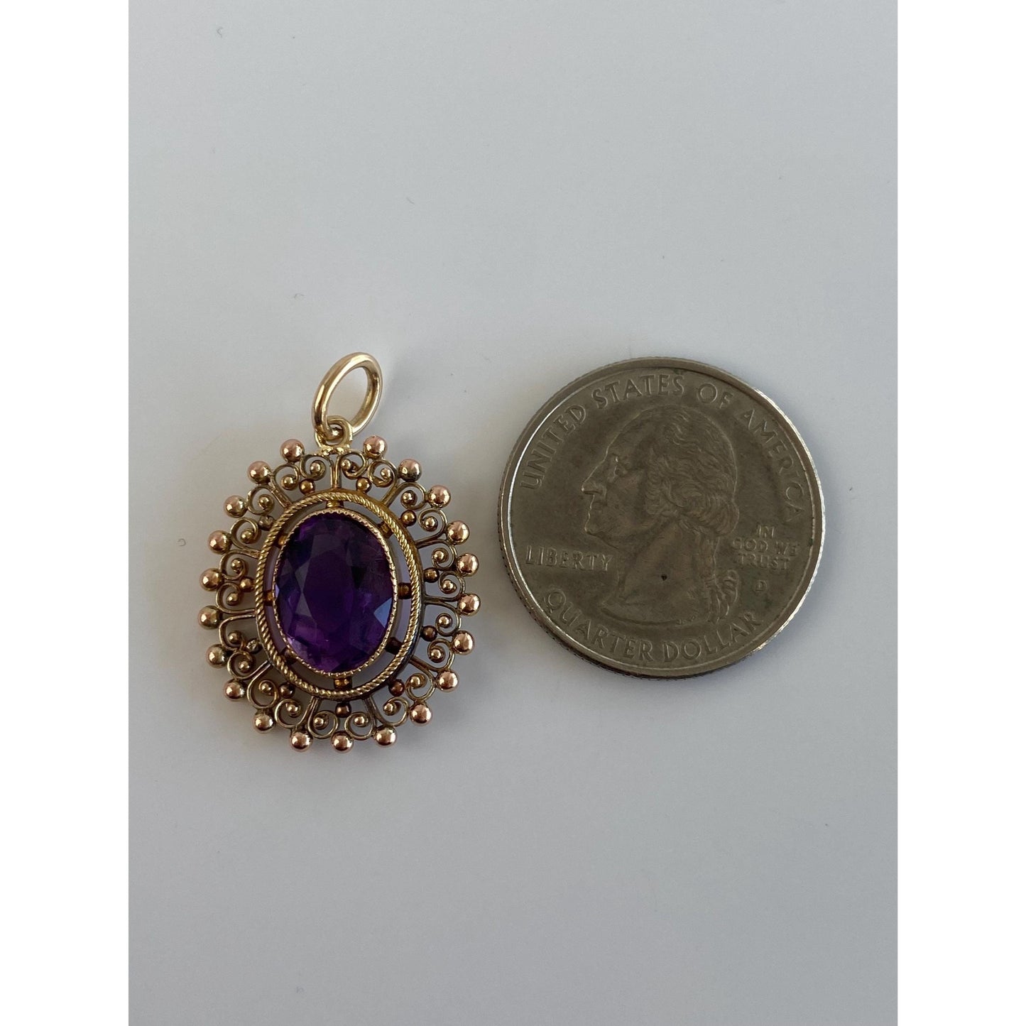 Vintage Solid 14k Yellow Gold Amethyst Charm