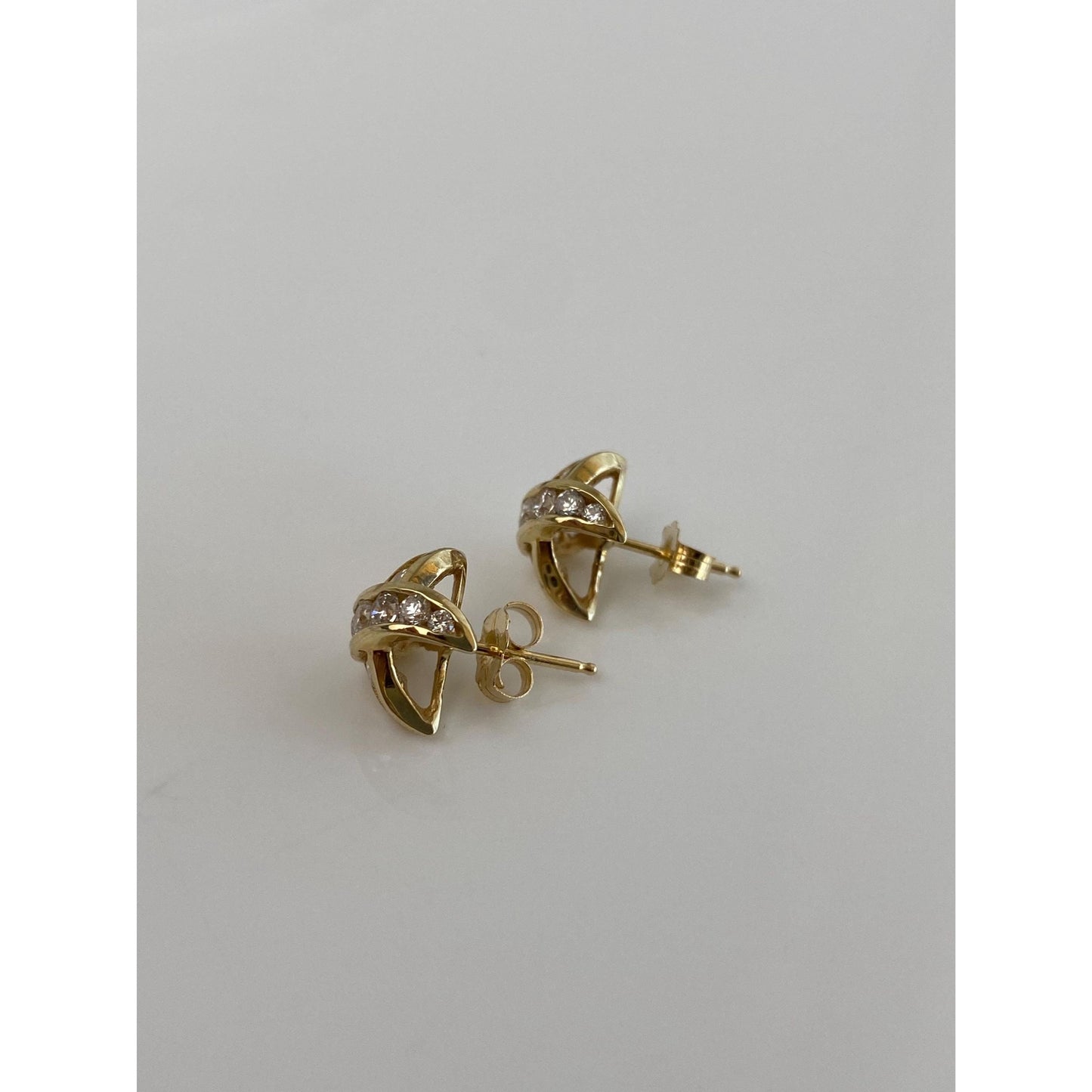 Vintage Solid 14k Yellow Gold Clear Cubic Zirconia X Stud Earrings