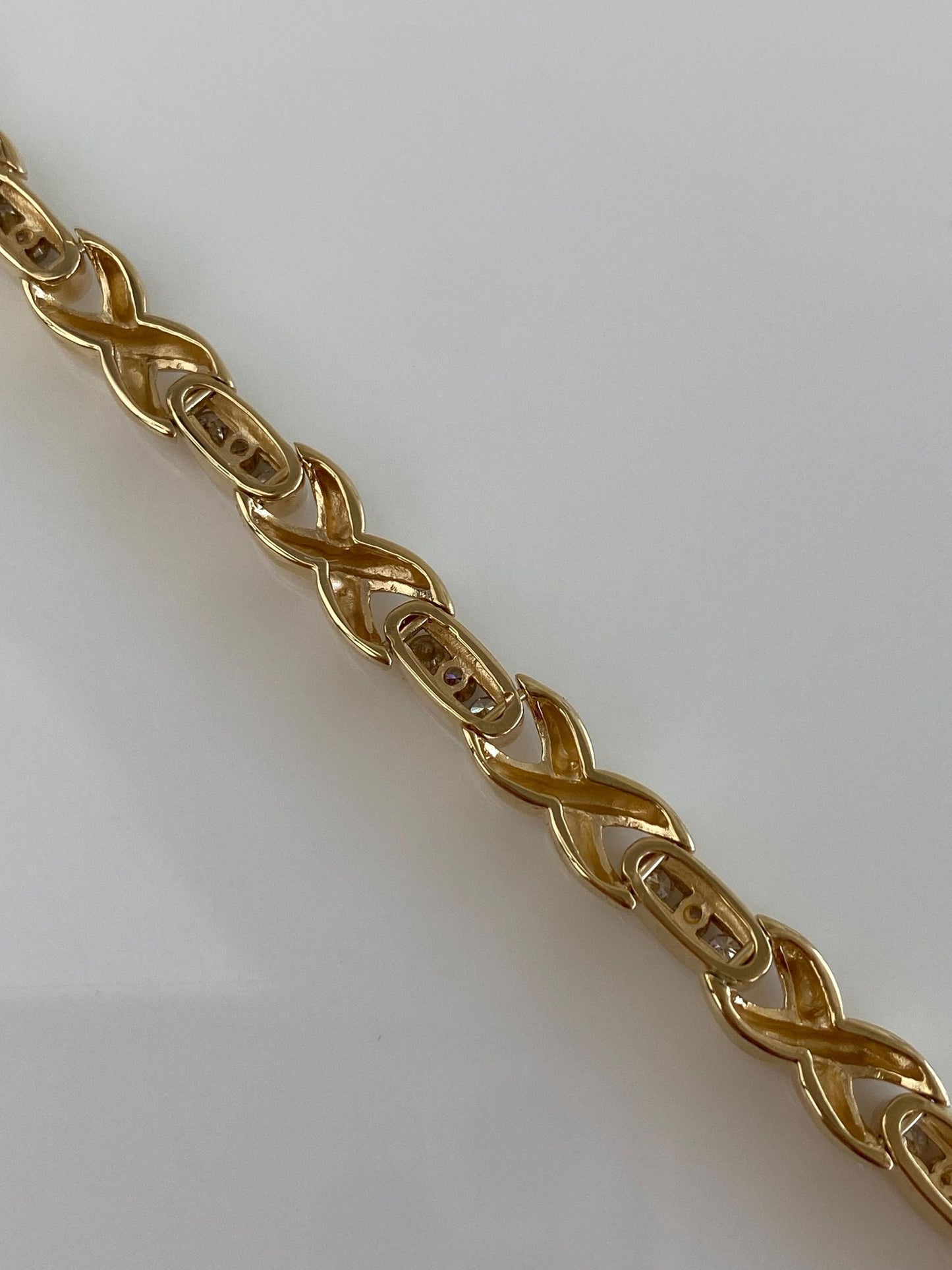 Vintage Solid 14k Yellow Gold Diamond X Link Bracelet - 7.25 Inches