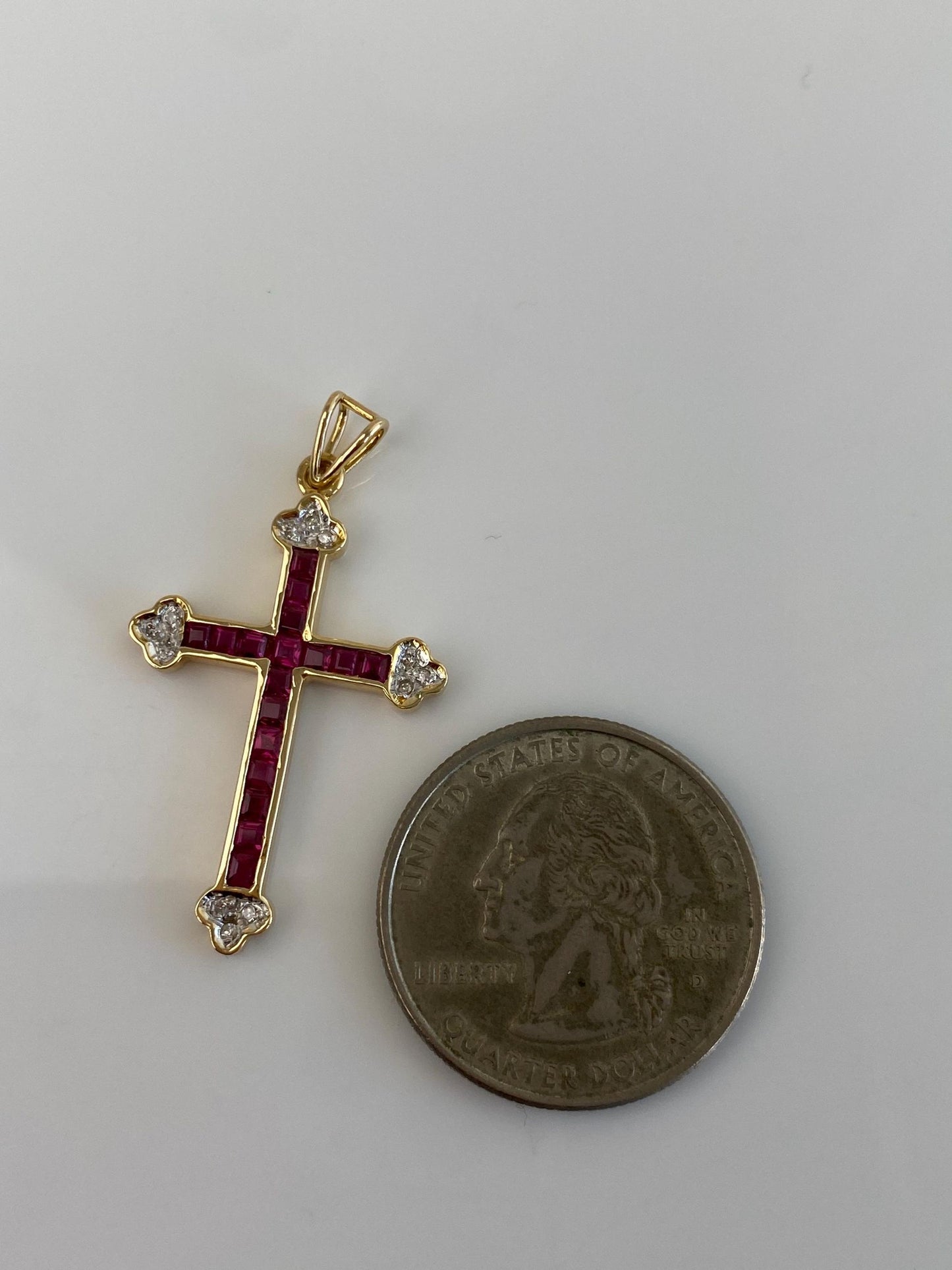 Vintage Solid 14k White & Yellow Gold Pink Sapphire Cross Charm