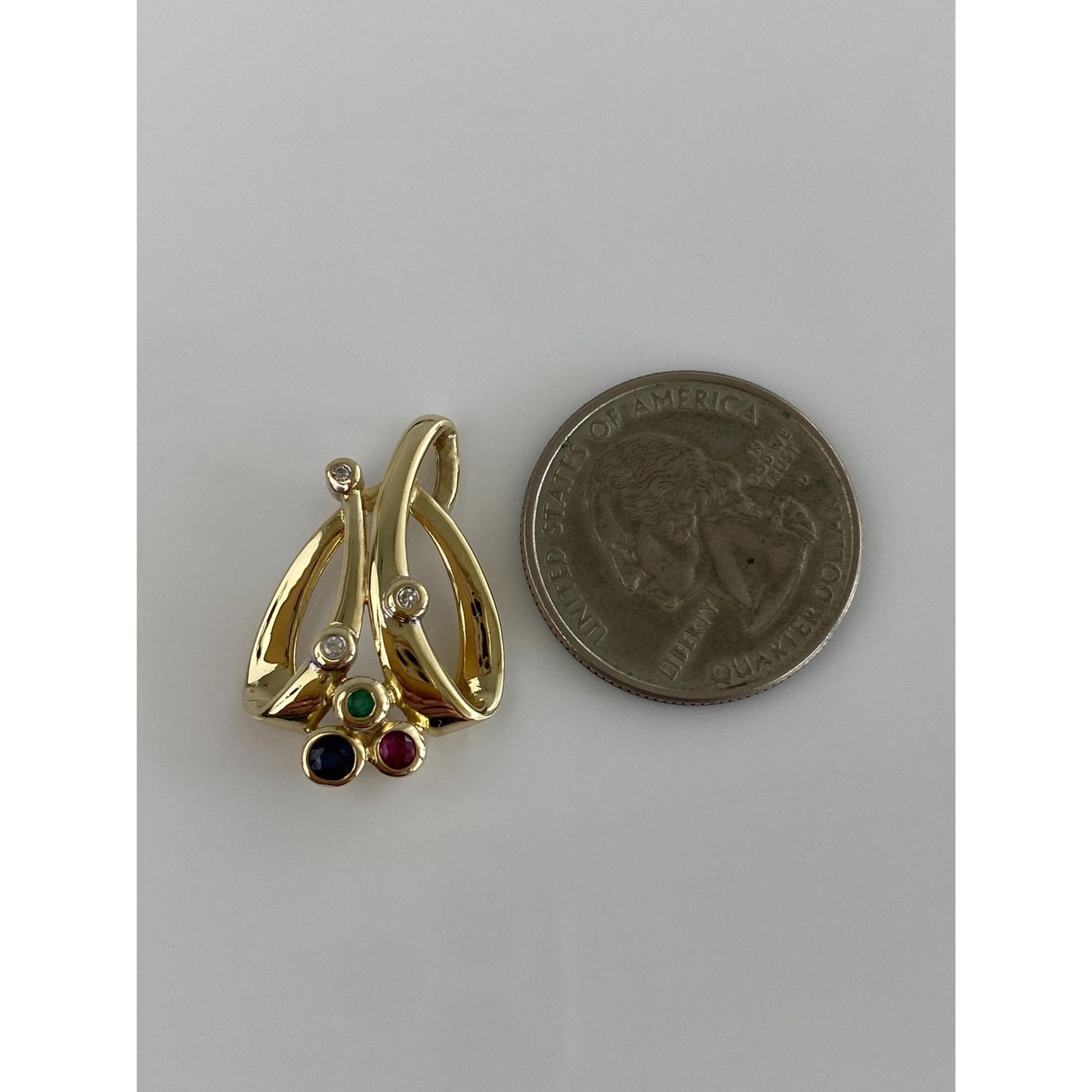 Vintage Solid 14k Yellow Gold Ruby Diamond Sapphire Emerald Slide Charm