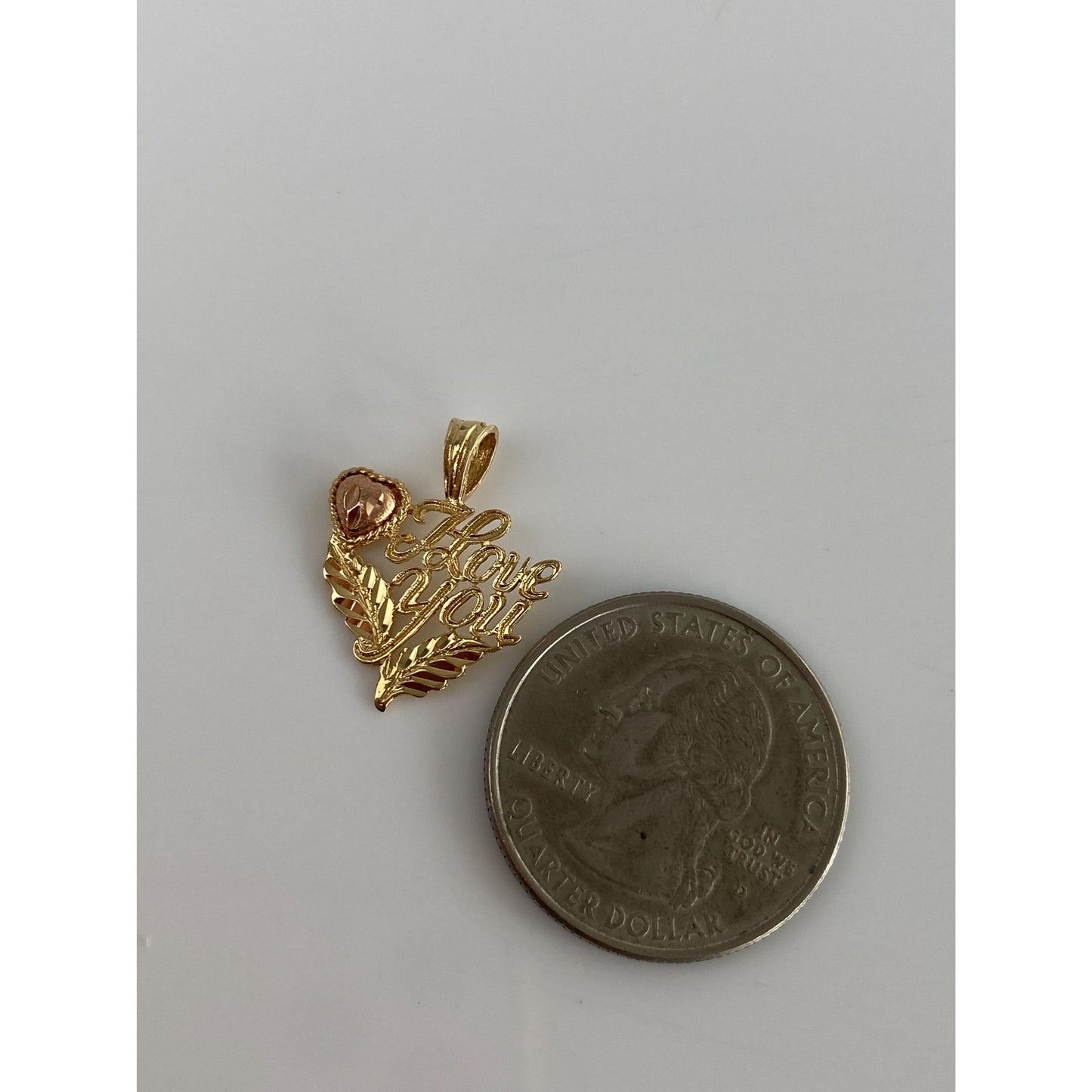 Solid 14k Rose & Yellow Gold Diamond Cut 'I Love You' Charm
