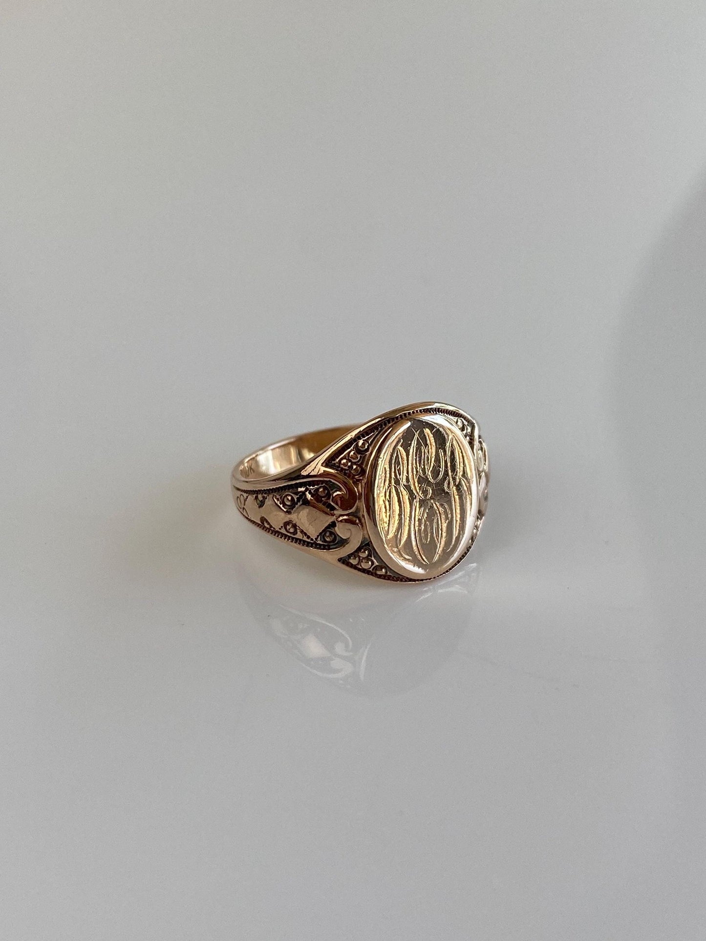Vintage Solid 10k Rosey Gold Monogram Signet Ring - Size 7.5