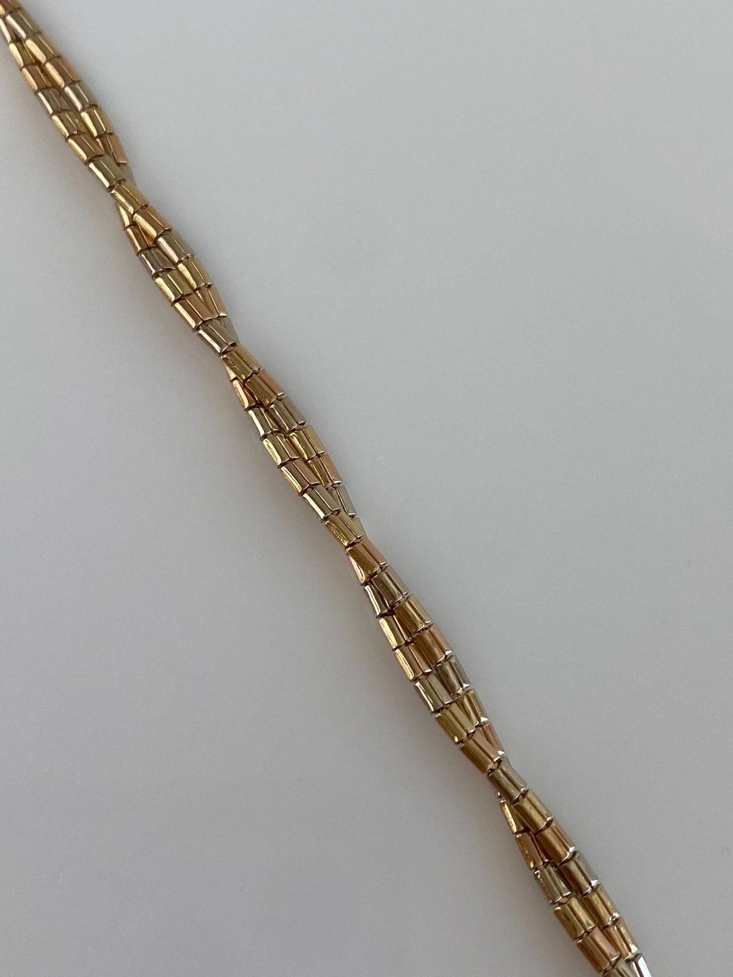 Vintage Solid 14k Tri Tone Gold Pattern Twisted Omega Chain Necklace - 16.5 inches