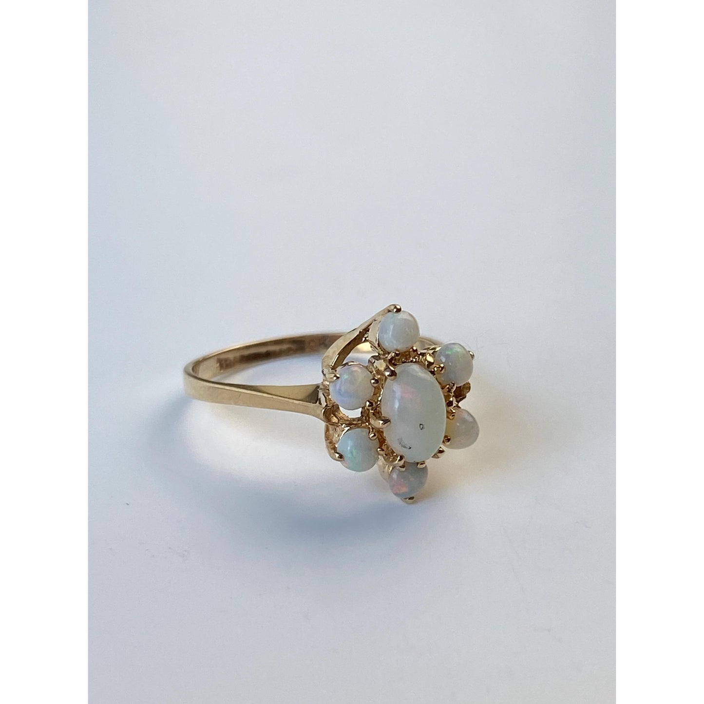 Vintage Solid 10k Yellow Gold Opal Halo Ring - Size 4.5