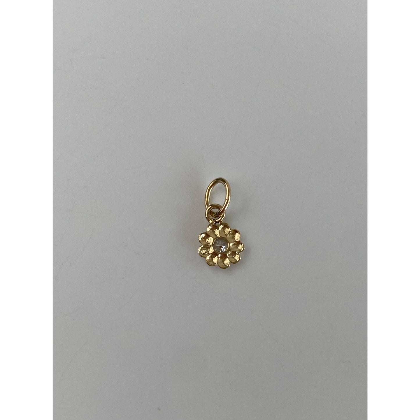 Vintage Solid 10k Yellow Gold Cubic Zirconia Flower Charm