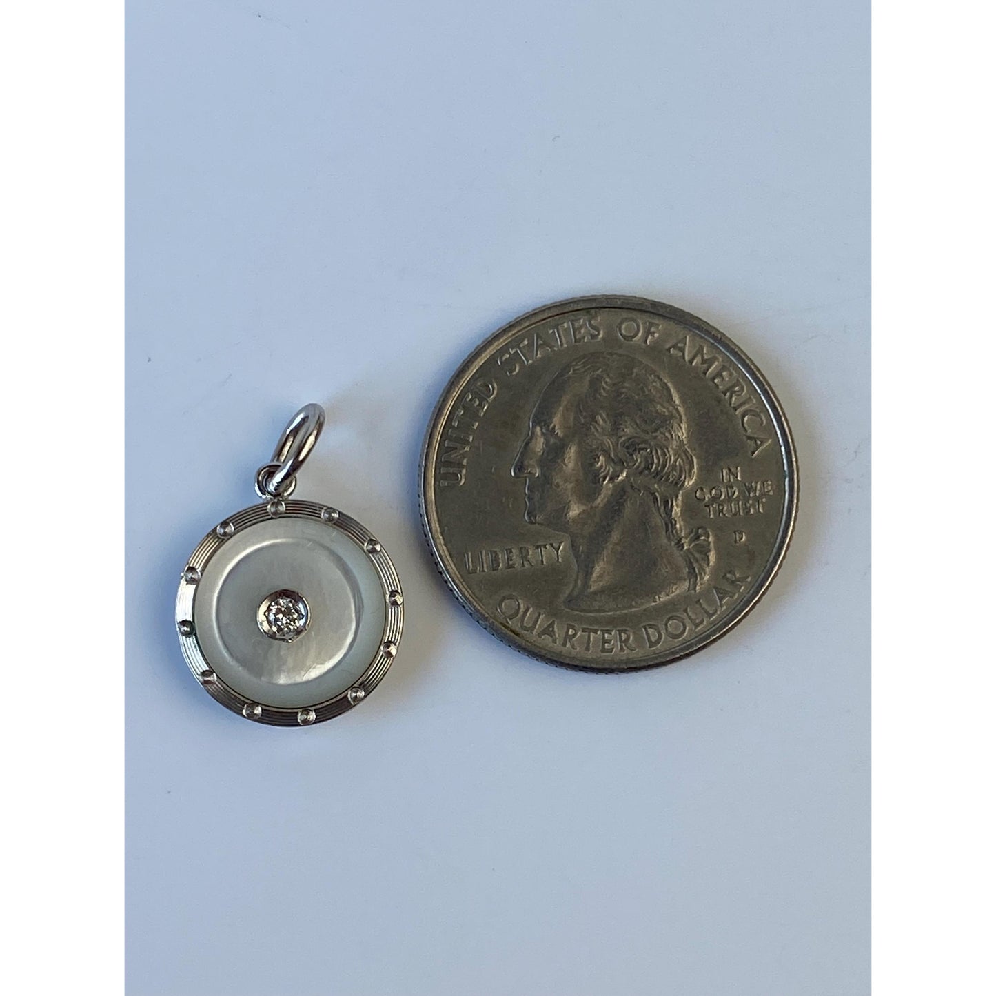 Vintage Solid 14k Yellow & White Gold Diamond MOP Round Cufflink Conversion Charm