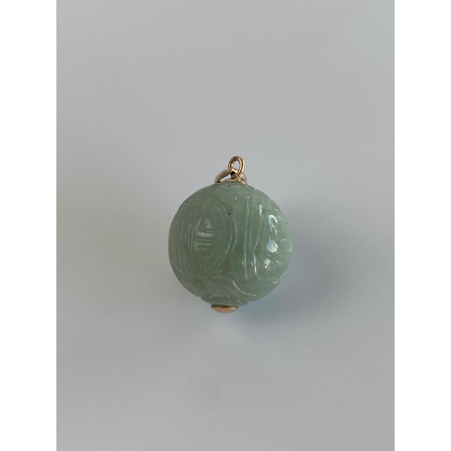 Vintage Solid 14k Yellow Gold Carved Jade Ball Charm