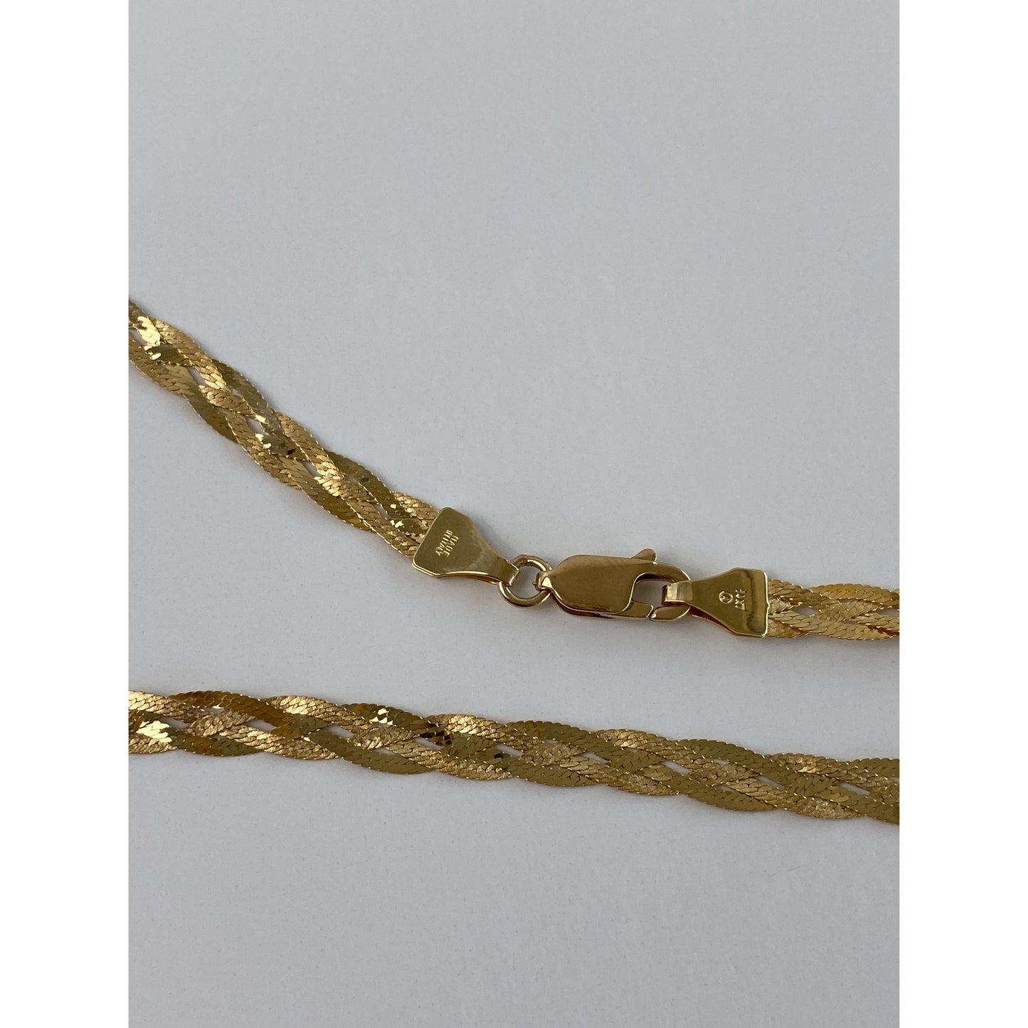 Vintage Solid 14k Yellow Gold Braided Flat Chain Necklace - 18 inches