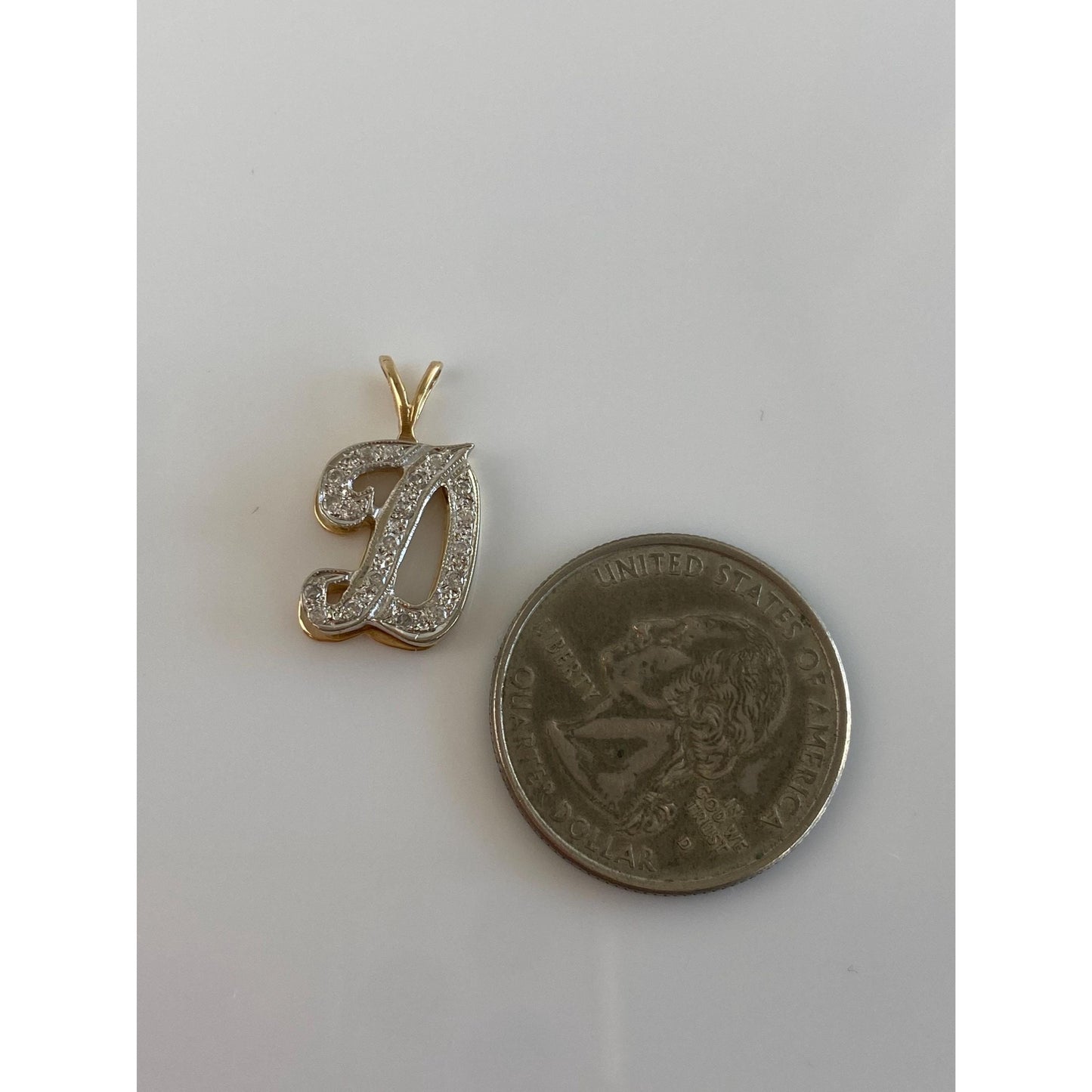 Solid 14k White & Yellow Gold Diamond Initial 'D' Charm