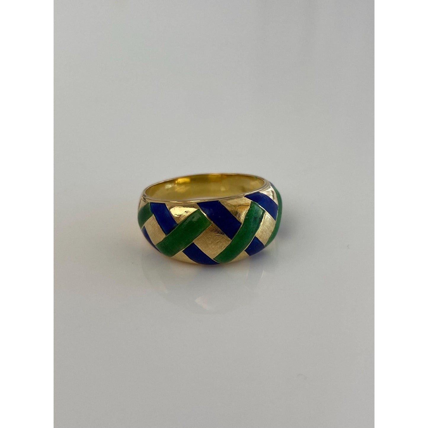 Vintage Solid 18k Yellow Gold Enamel Ring Band - Size 7