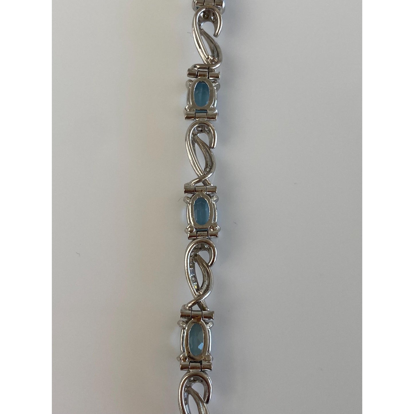 Solid 14k White Gold Diamond Aquamarine Link Bracelet - 6.25 inches