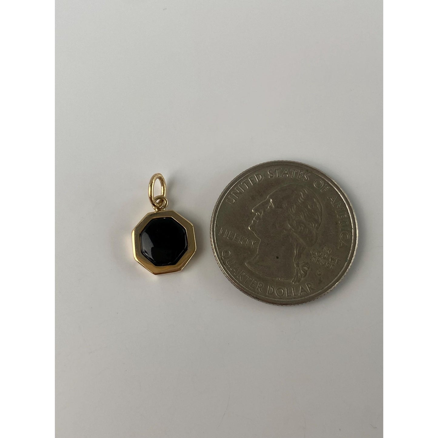 Vintage Solid 14k Yellow Gold Onyx Little Octagon Charm