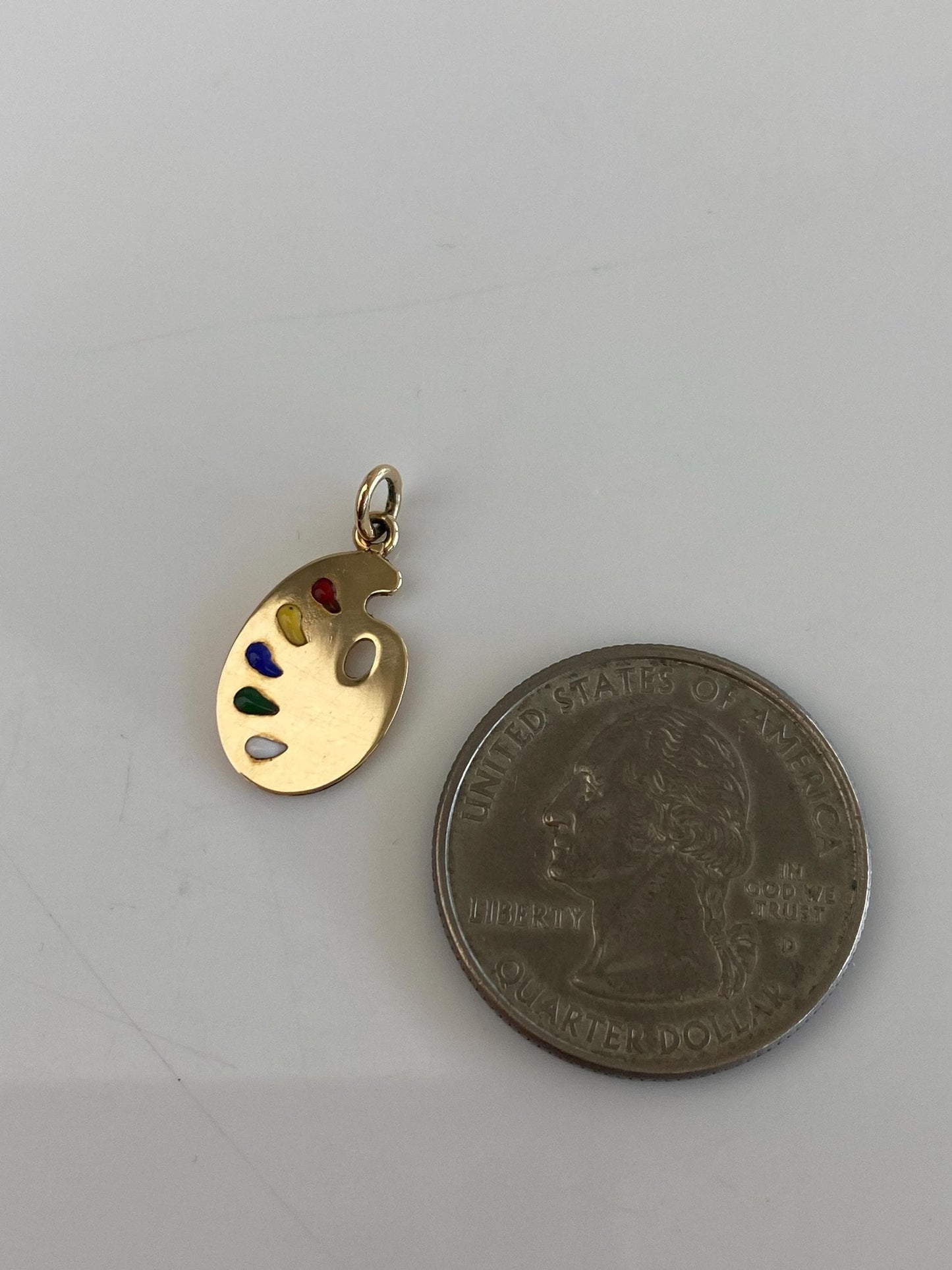 Solid 14k Yellow Gold Enamel Artist Pallet Charm