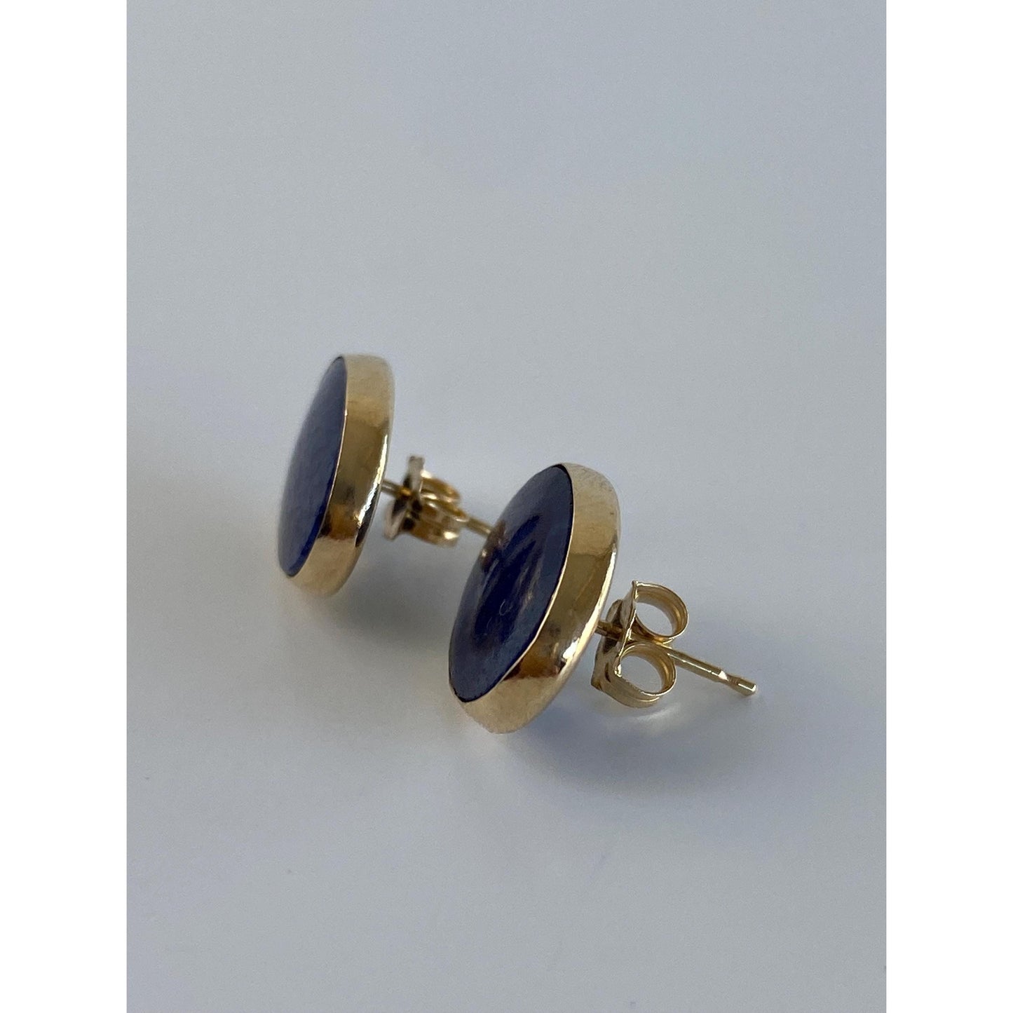 Vintage Solid 14k Yellow Gold Blue Lapis Lazuli Stud Earrings