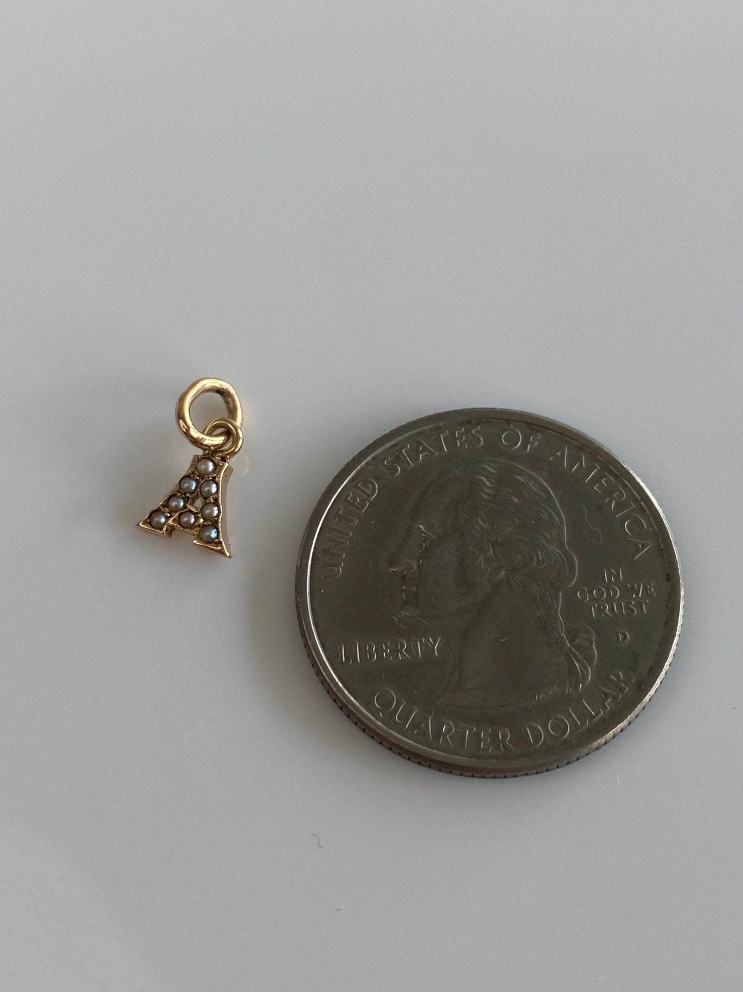 Vintage 10k Yellow Gold Seed Pearls Initial 'A' Charm