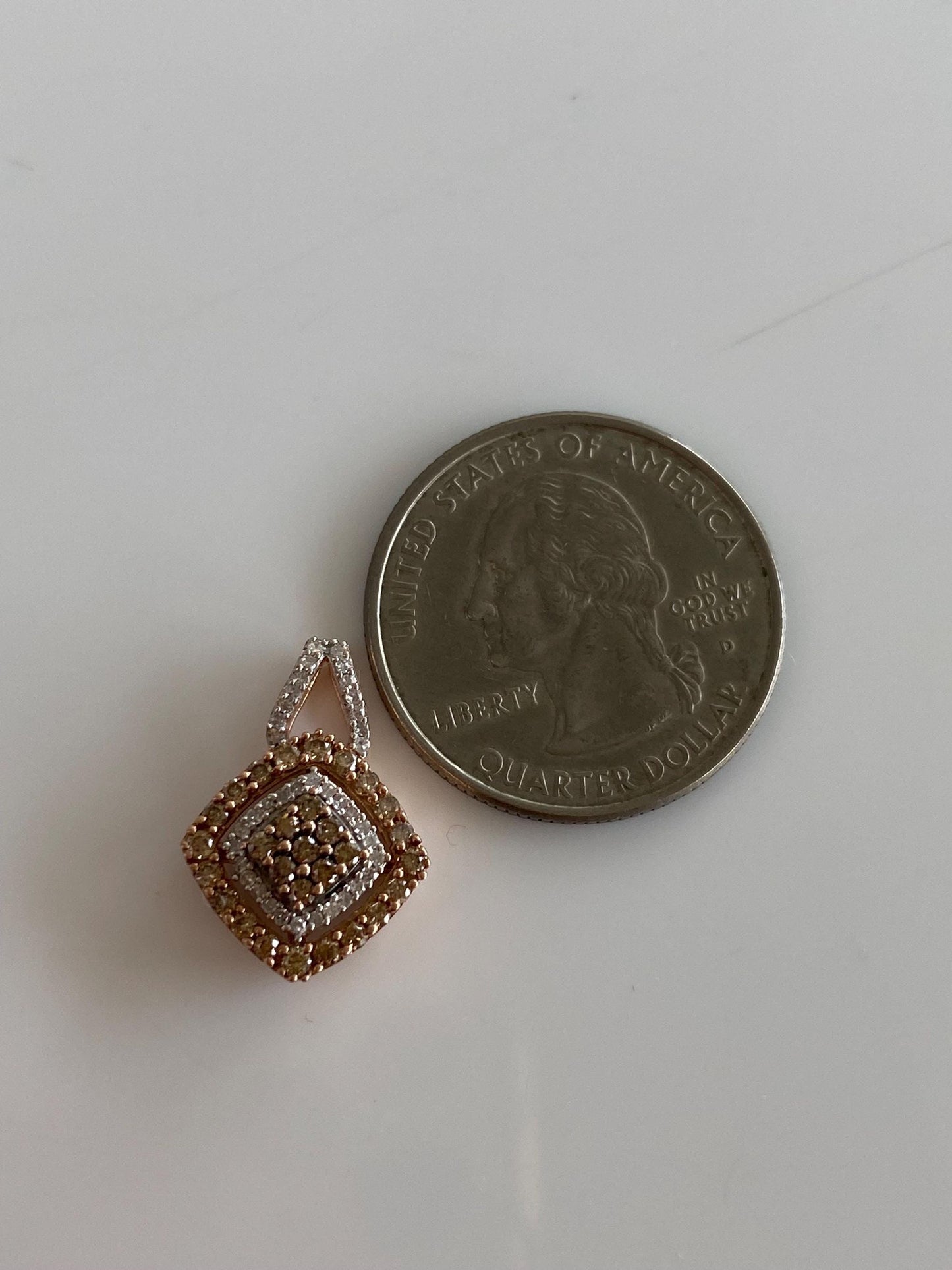 Vintage Solid 10k Rose Gold Champagne & Clear Diamonds Charm