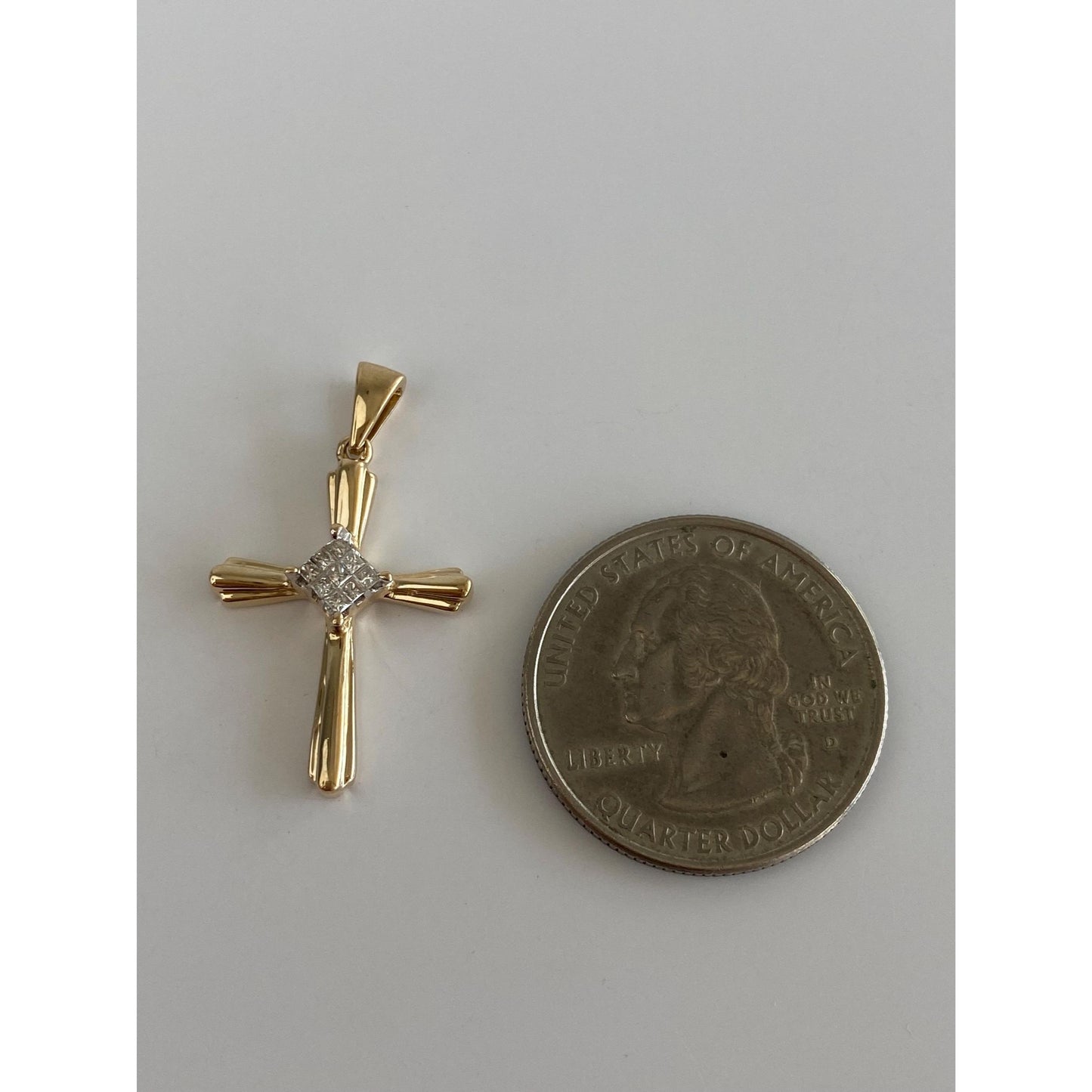 Vintage Solid 14k Yellow Gold Diamond Cross Charm