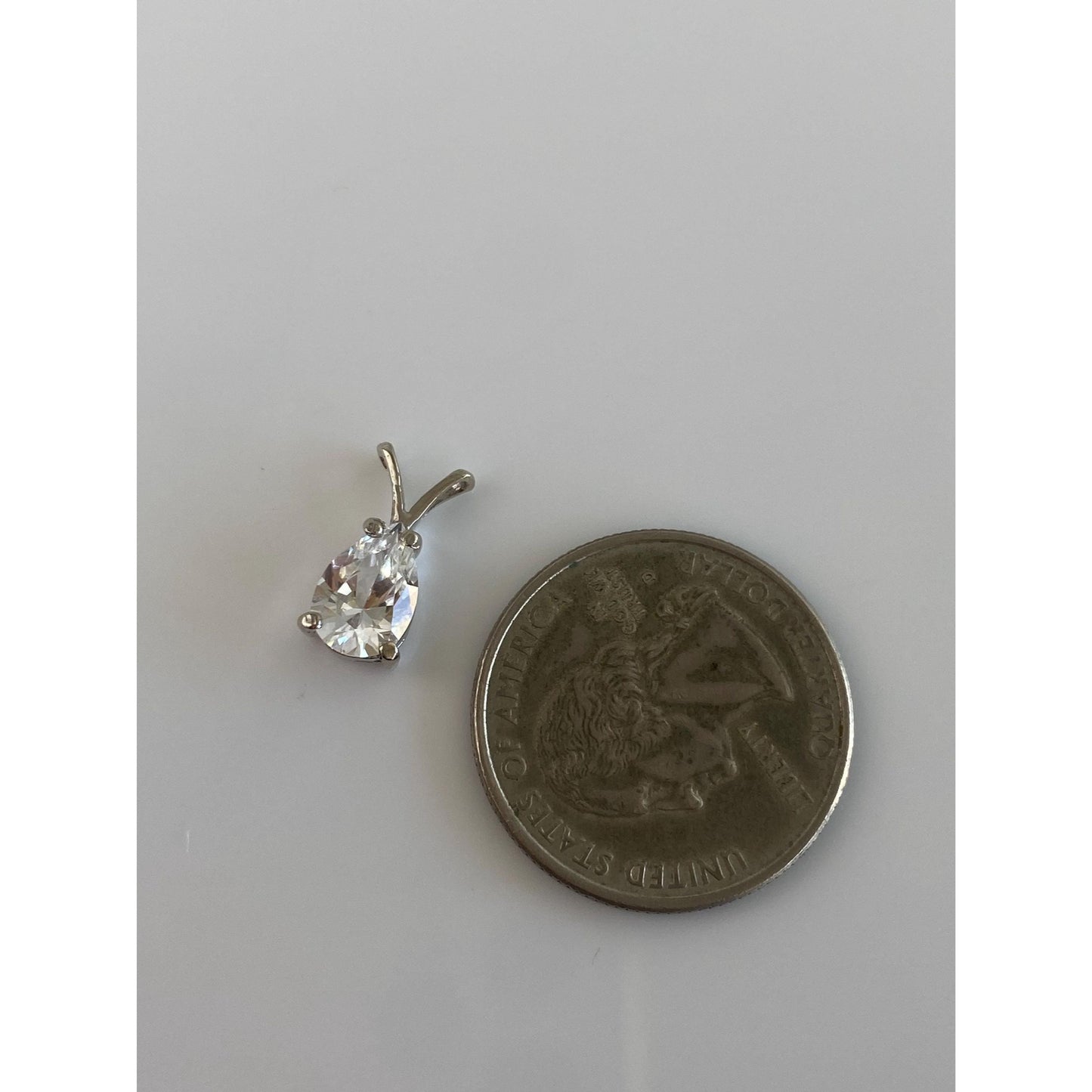 Vintage Solid 14k White Gold Clear Quartz Teardrop Slide Charm